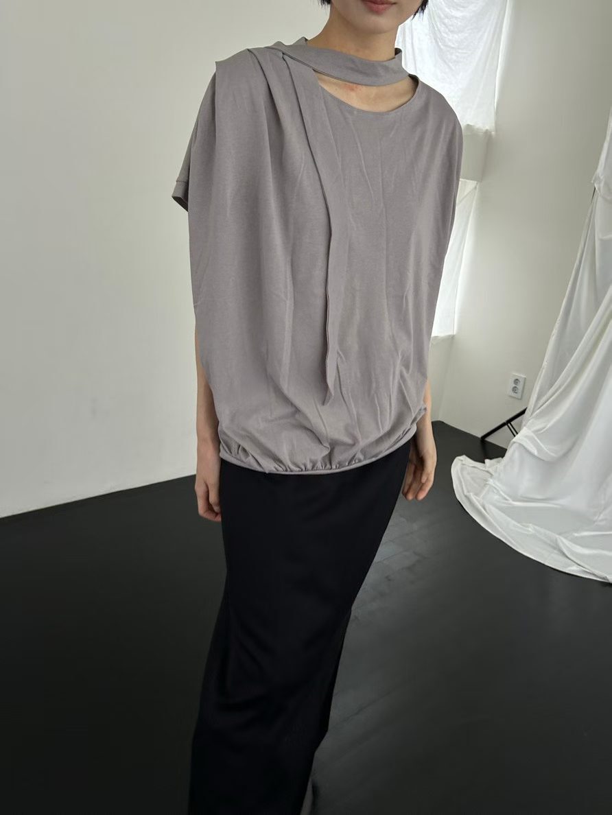 PN6117 抓皺領巾上衣