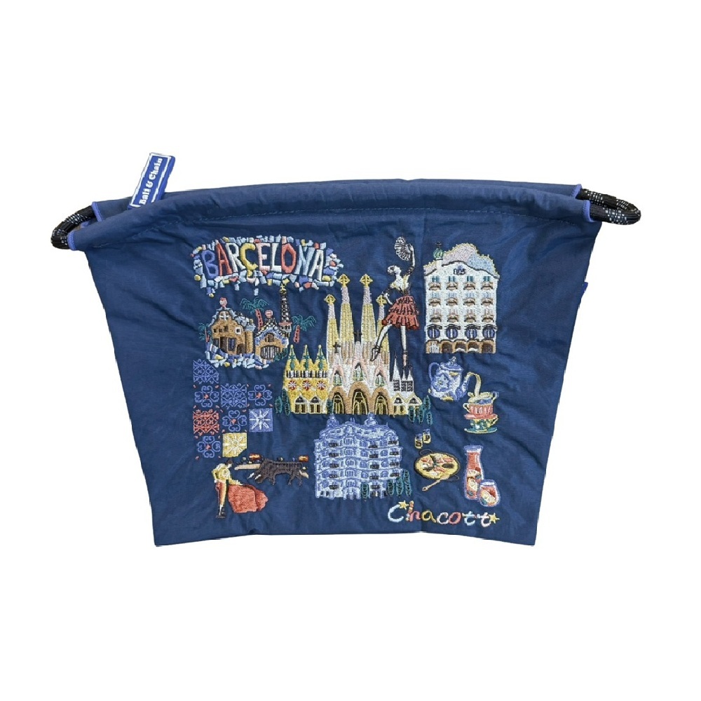 Ball＆Chain 刺繡環保購物袋 P號 - 深藍 (270405041061029)