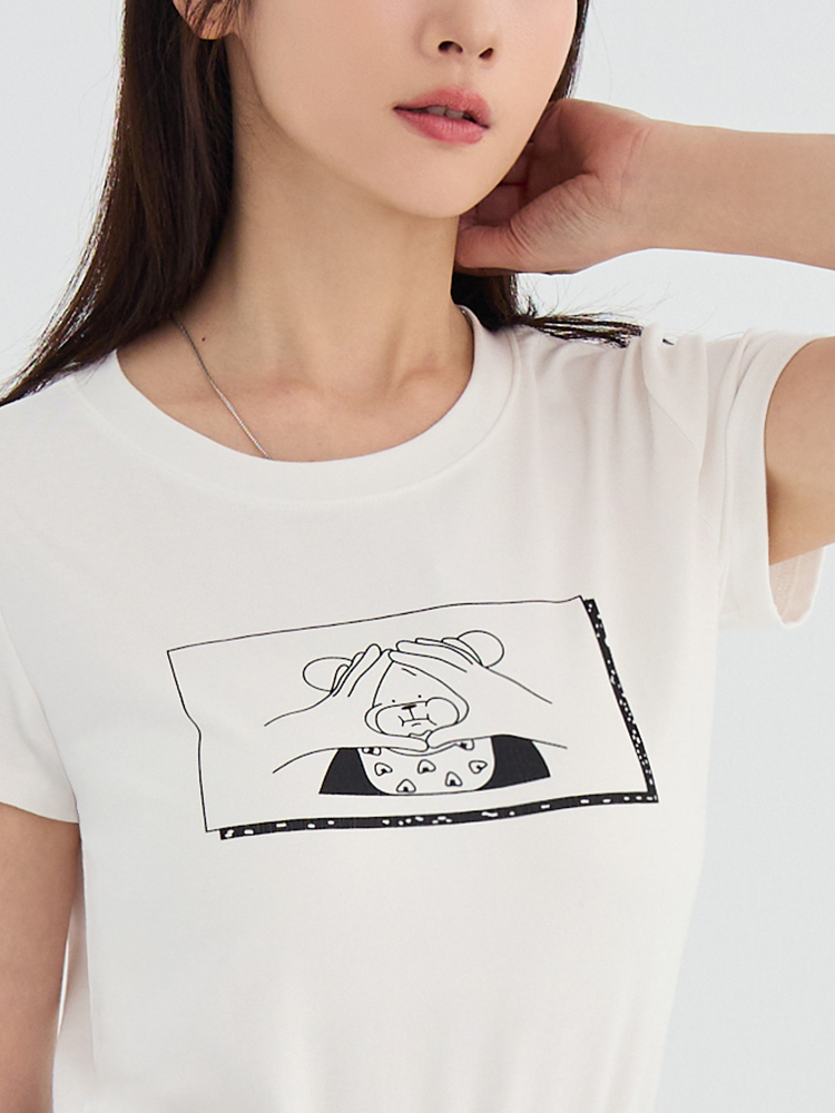 韓系圓領正肩小熊棉TEE