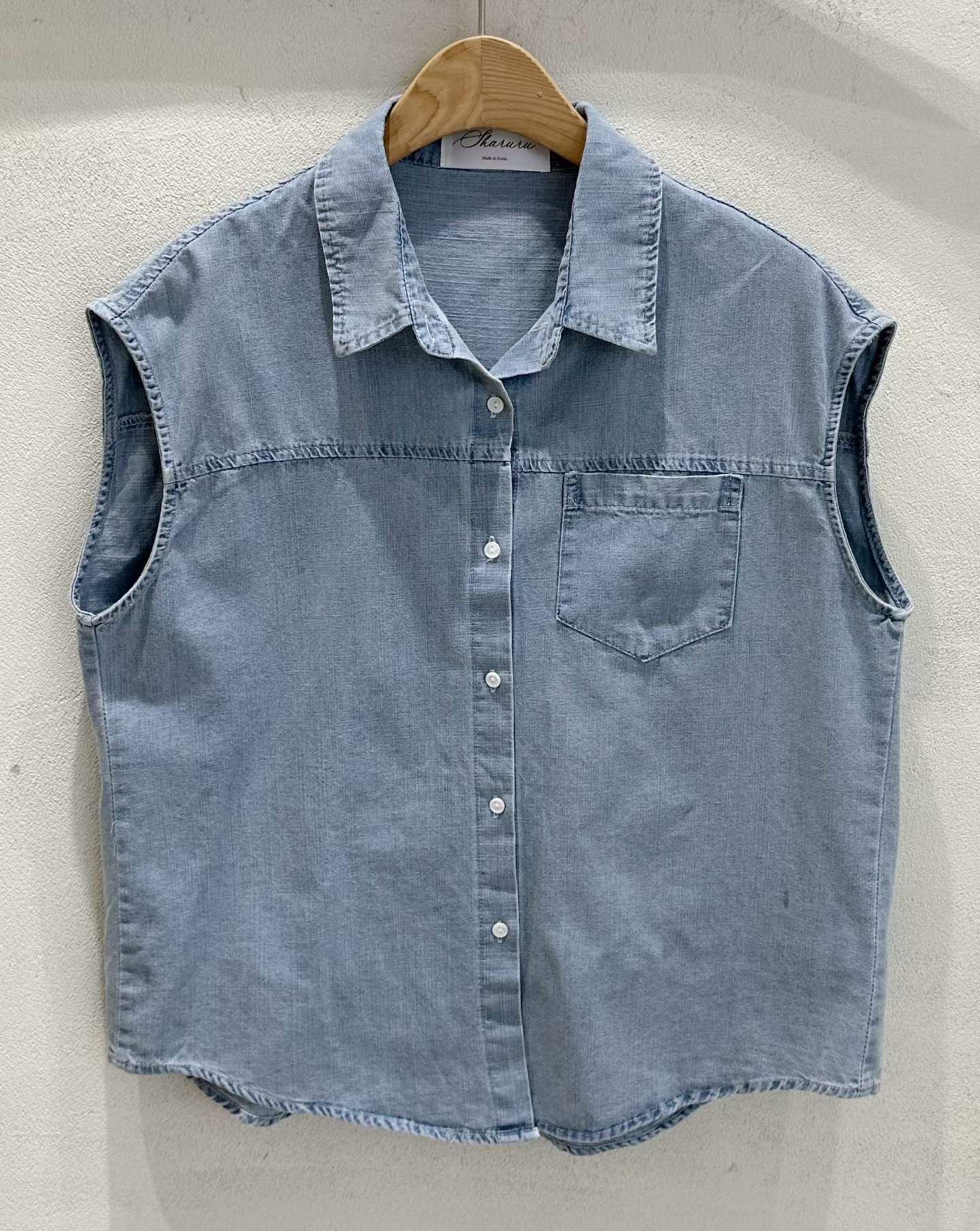 SU6102 牛仔翻領排扣馬甲背心