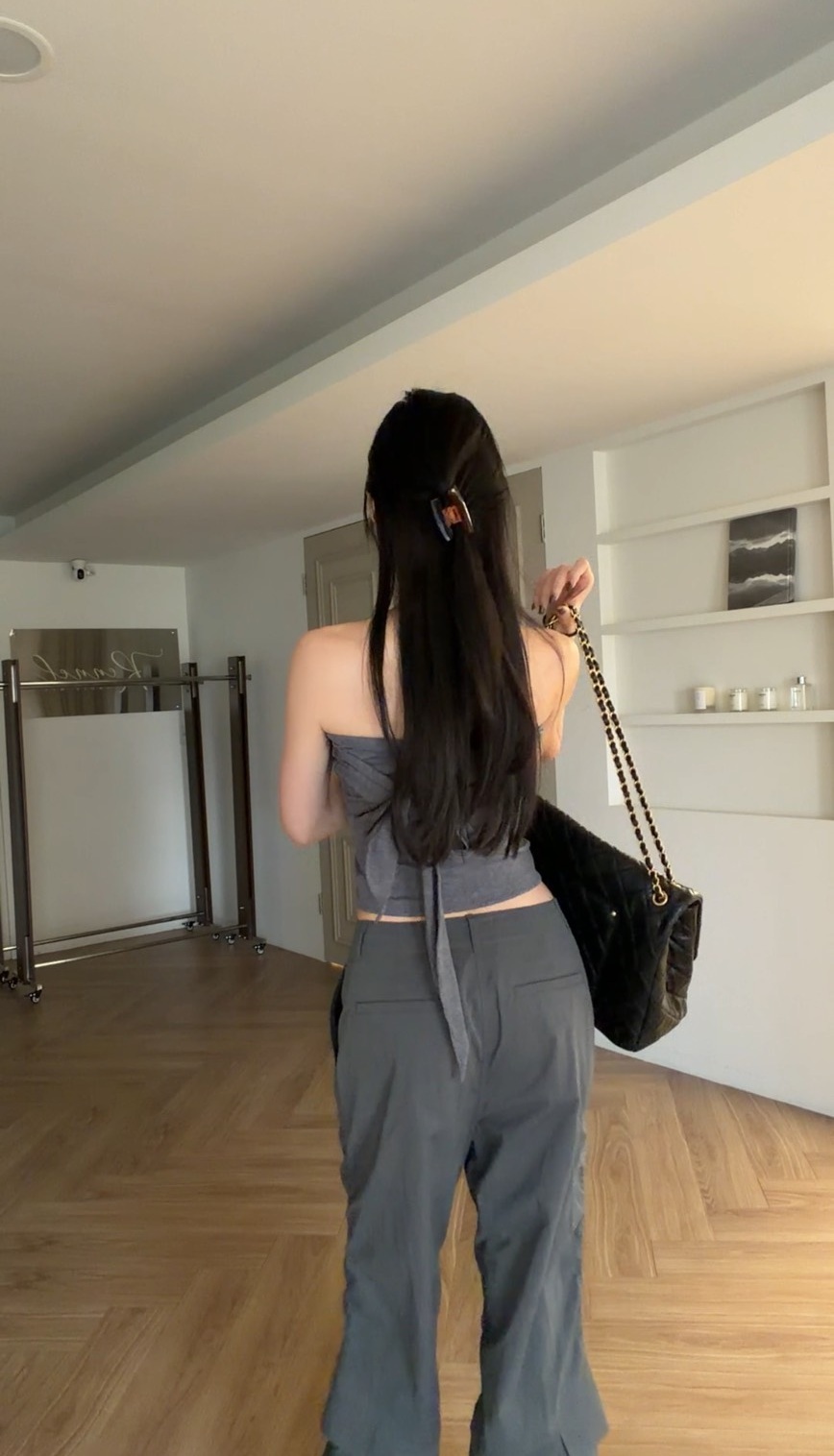 ｜韓國｜平口排釦綁帶背心