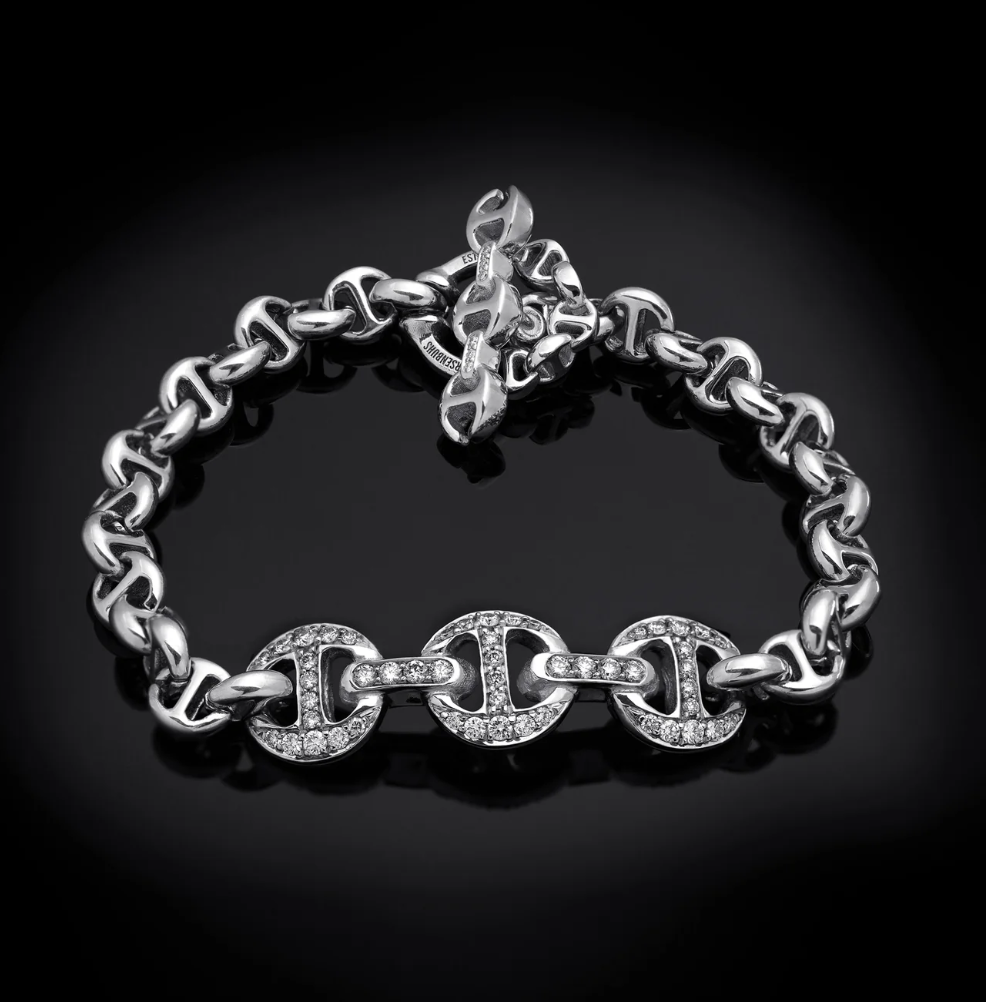 HB058 ANTIQUATED DIAMOND ID BRACELET WG/YG