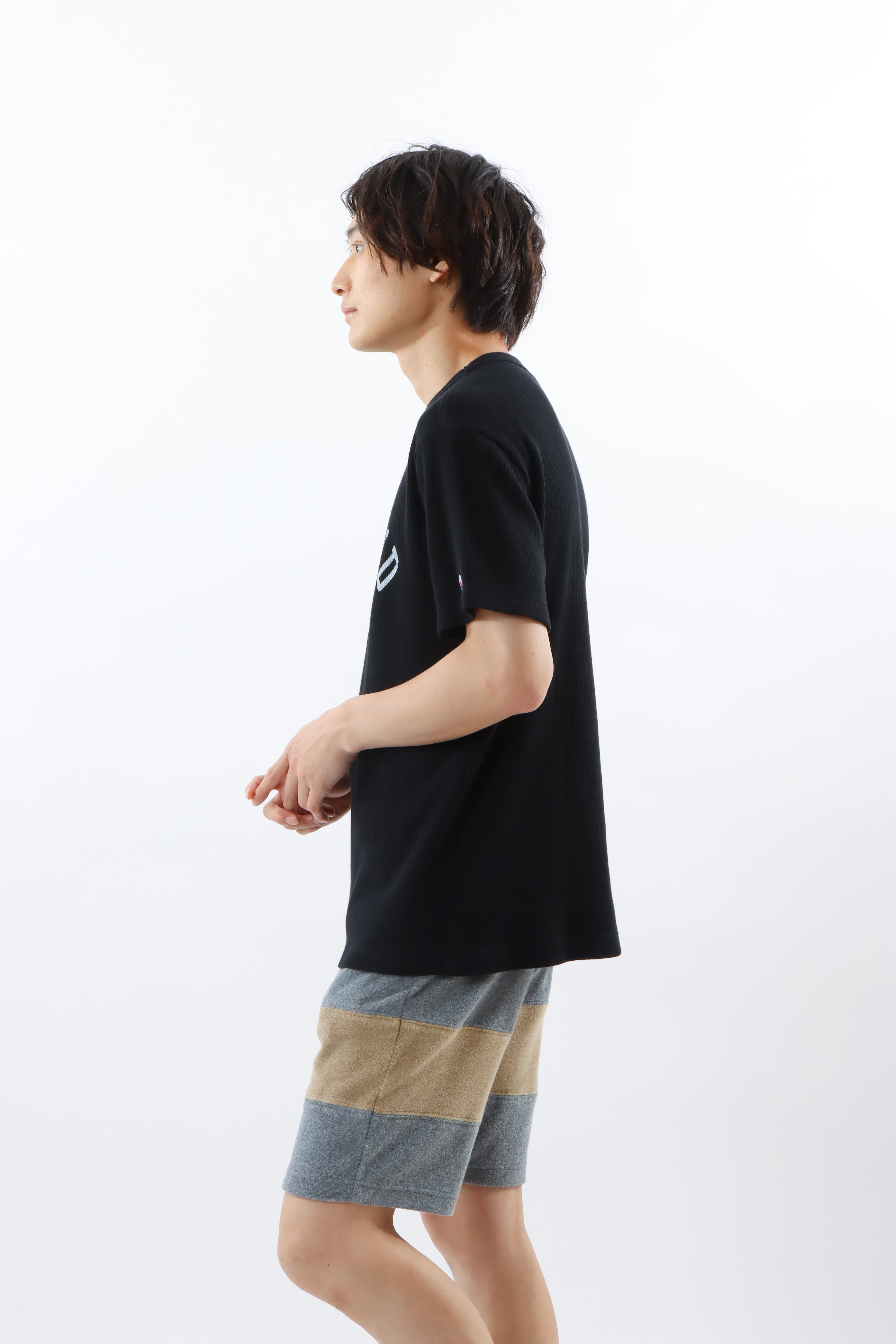 男款-BASIC 印花鬆餅格短袖TEE-黑色（C3-Z352-090）