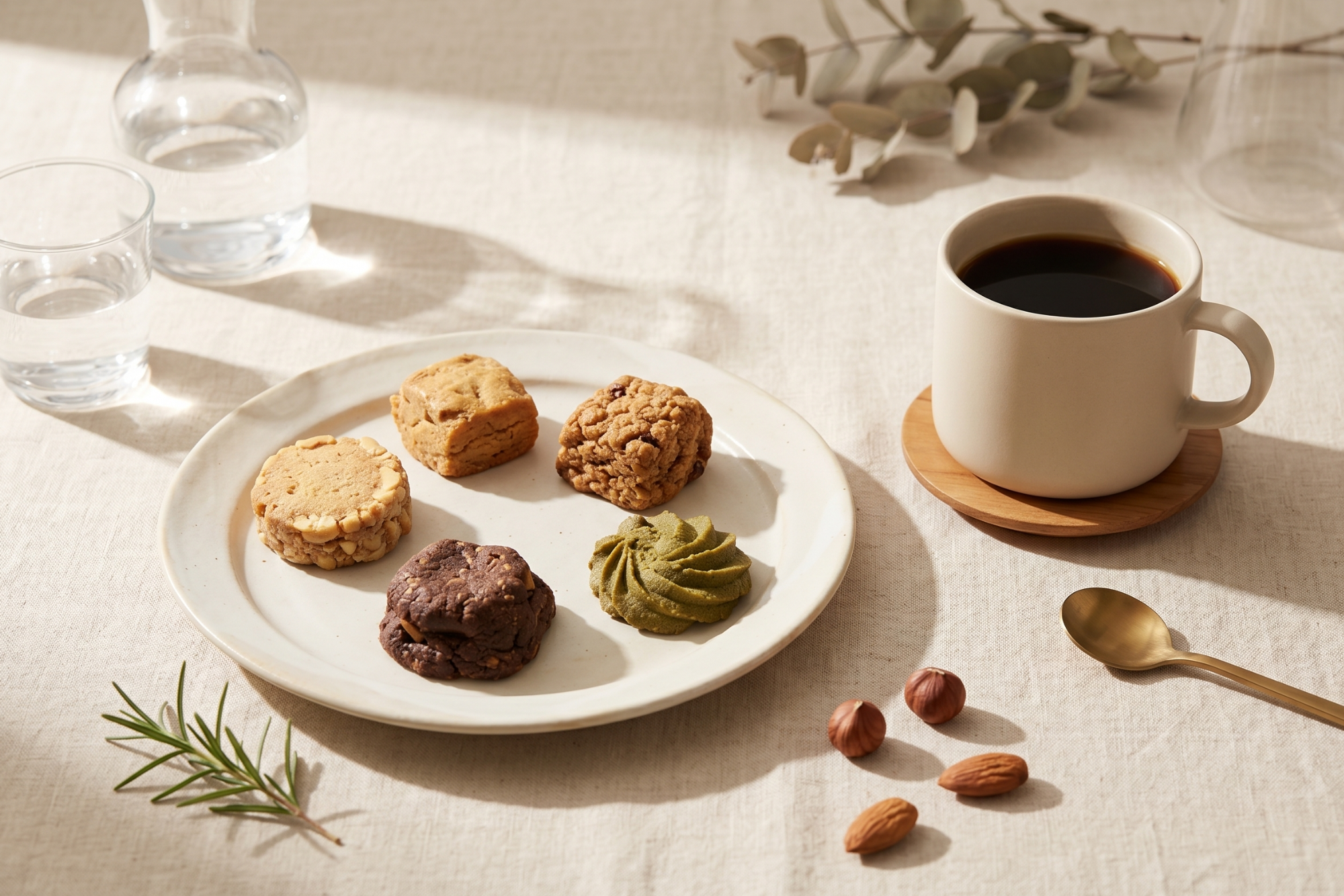 當時鐘指到下午三點，工作告一段落，腦袋開始需要一點糖分與咖啡因的慰藉時，為自己準備一份精緻的下午茶，絕對是日常裡最療癒的時刻。 許多人喜歡在咖啡廳享受悠閒時光，但當我們買了高品質的甜點與精品咖啡豆回家，準備自己佈置一場居家下午茶時，卻常面臨一個困擾：下午茶甜點怎麼搭才能發揮出彼此最好的風味？其實，好的組合不僅僅是把兩種好吃的東西湊在一起，而是透過風味的互補與疊加，創造出味覺上的驚喜感。今天，kafeD 甜點與咖啡職人團隊將為你拆解咖啡配甜點的美味密碼，特別針對最受歡迎也最百搭的手工餅乾，為你推薦 5 種絕不踩雷的經典餅乾搭配公式！  為什麼需要講究搭配？風味疊加的美味魔法  在餐飲界中，尋找完美的飲品與點心組合是一門藝術。 當我們在品嚐一塊手工餅乾時，它的奶油香氣、甜度與咀嚼後的餘韻，如果能遇到一杯調性契合的精品咖啡，咖啡的酸值與苦韻就能完美洗刷味蕾的甜膩，同時將餅乾的香氣進一步放大。相反地，如果搭配不當，可能會互相搶戲，讓咖啡變得酸澀，或是讓甜點顯得死甜。掌握正確的風味邏輯，就是提升整體品飲質感的最大關鍵。