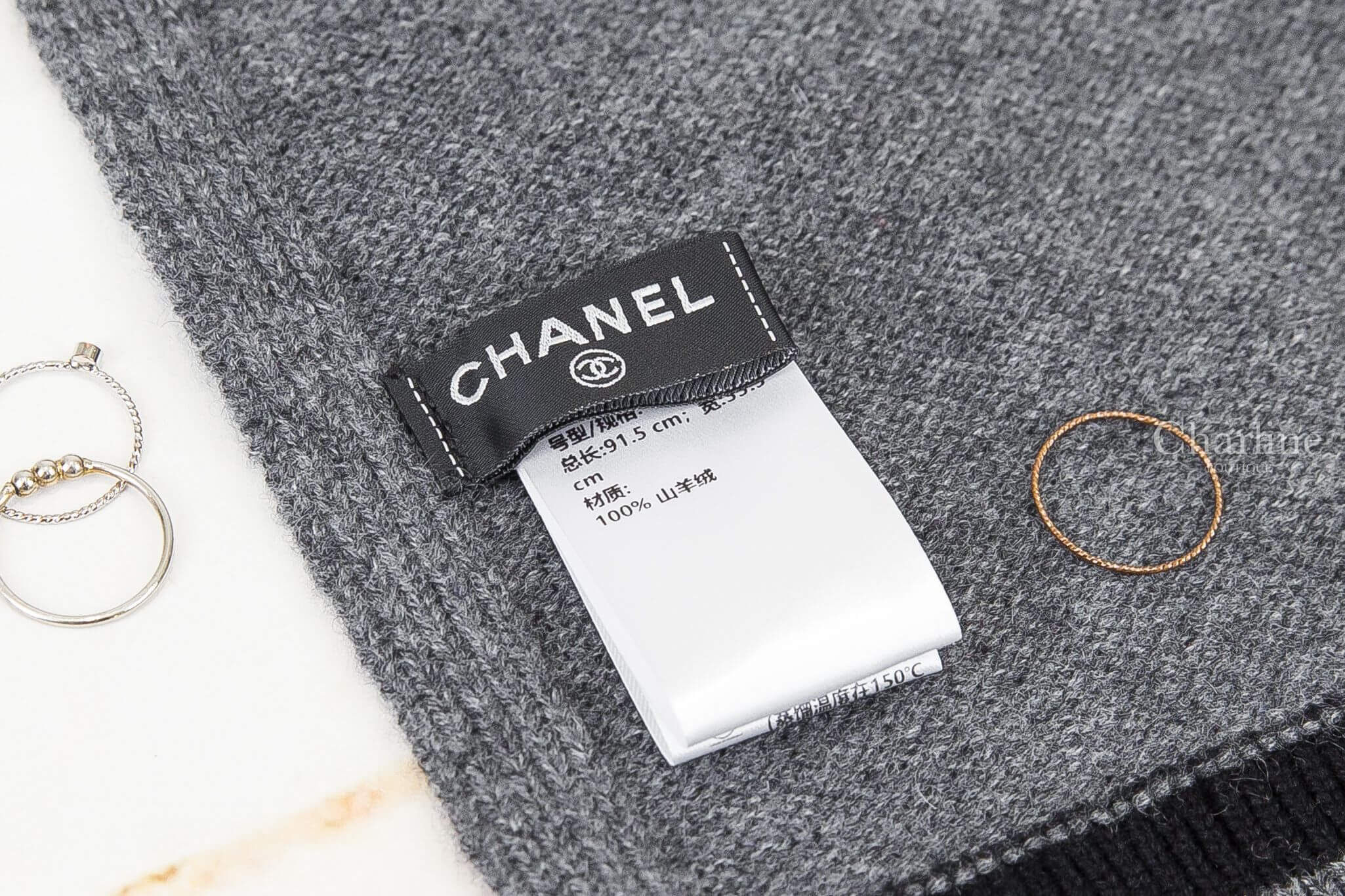 Chanel Collar 灰色針織黑線條CC喀什米爾無袖背心-Charline Boutique 精品代購
