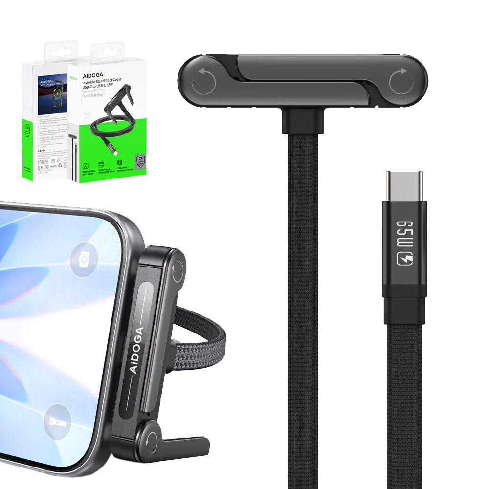 AIDOGA 艾迪伽 自帶支架 雙Type-C/PD充電線快充線傳輸線 Standy系列 1.5M 支援手機/平板/筆電