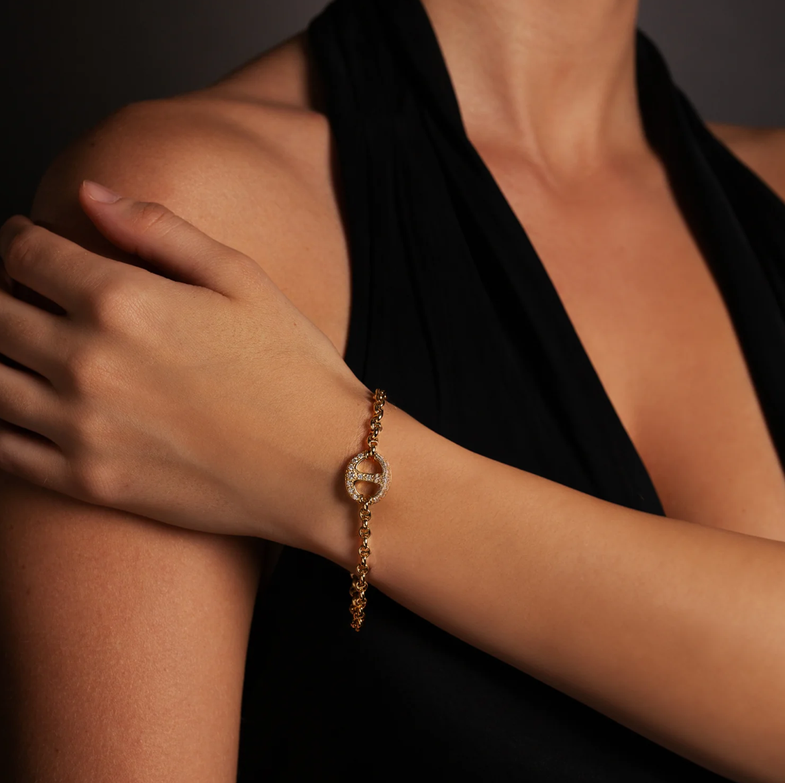 HB144D 14MM SINGLE-LINK BRACELET WITH DIAMONDS WG