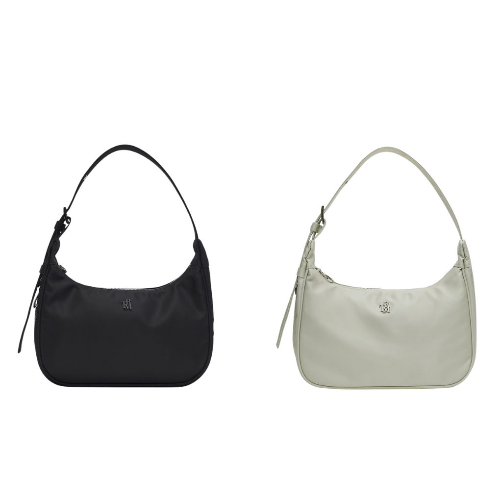 HKBG0501-017 TRM Recycled Nylon Wide-Up Eyelet Hobo Bag T76W (A17 Black/B17 Sand Gray)