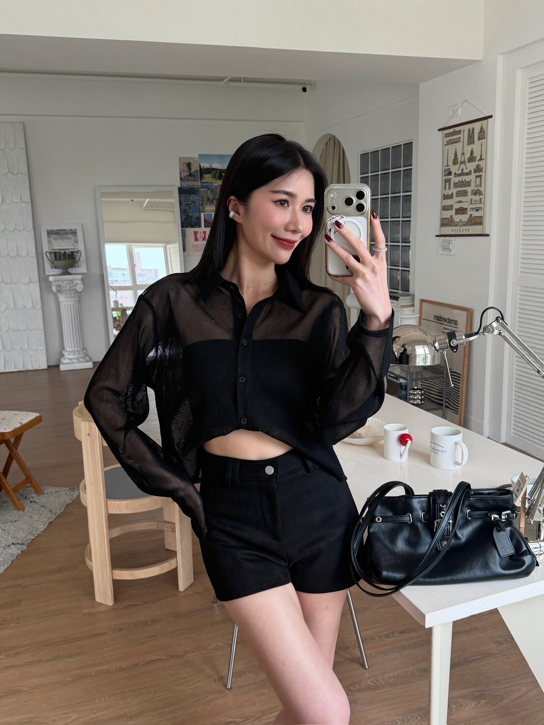 翻領透透排釦上衣