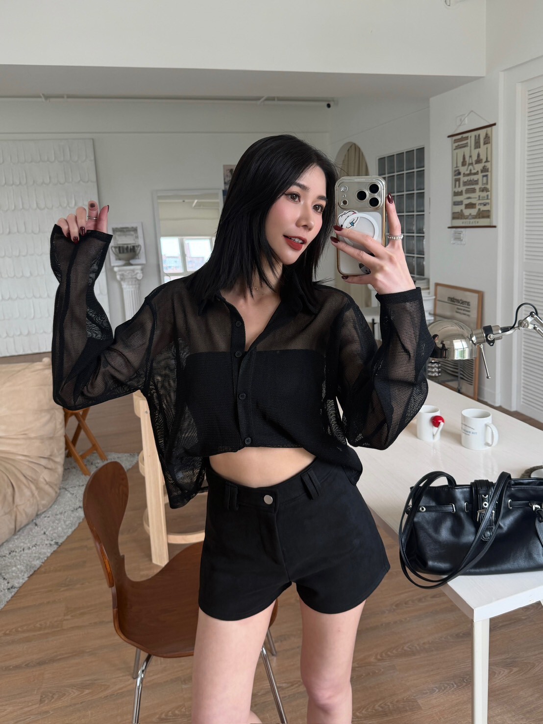 翻領透透排釦上衣