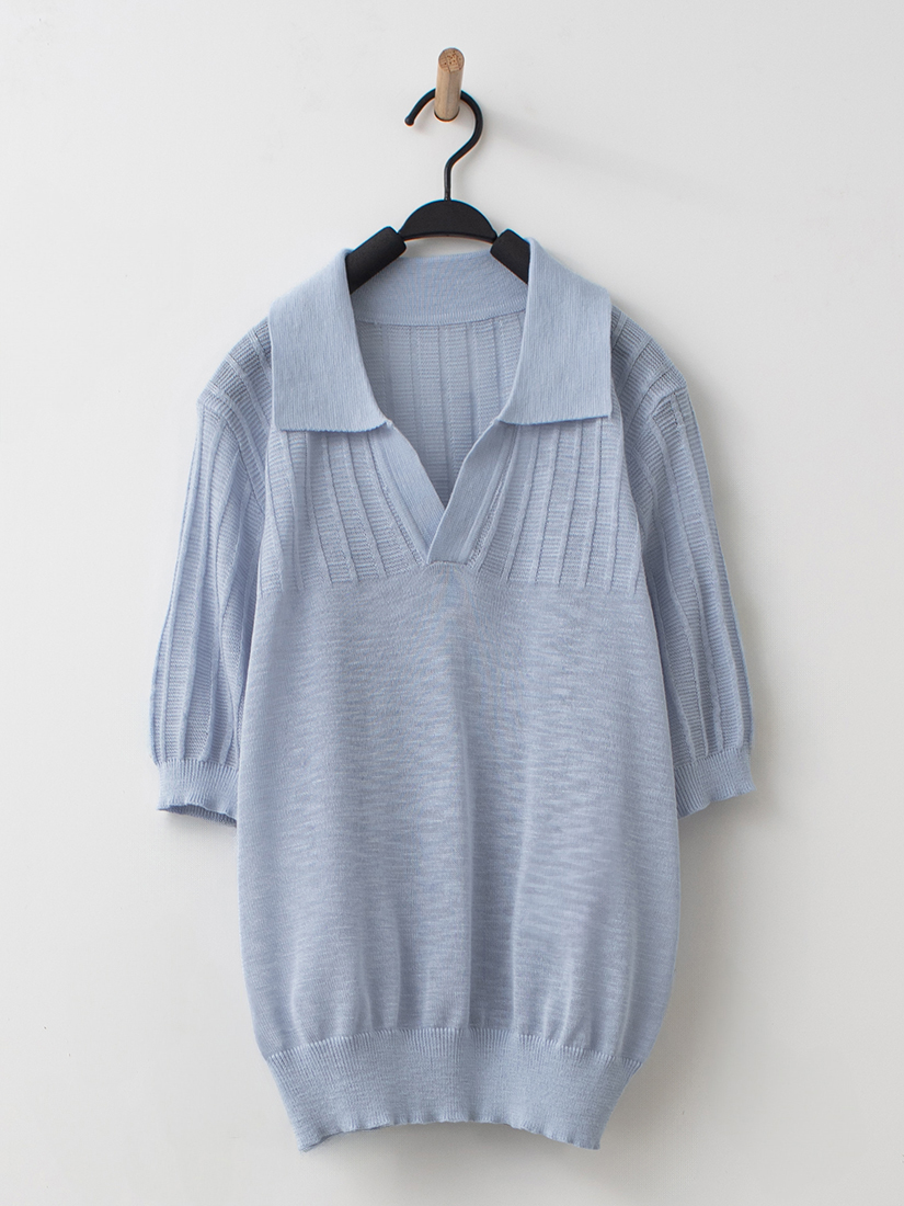 日系慵懶風開襟V領透織竹節感針織上衣