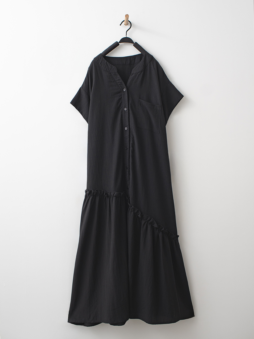 不規則剪接棉麻V領洋裝油蠟皮手提斜背兩用小包組合