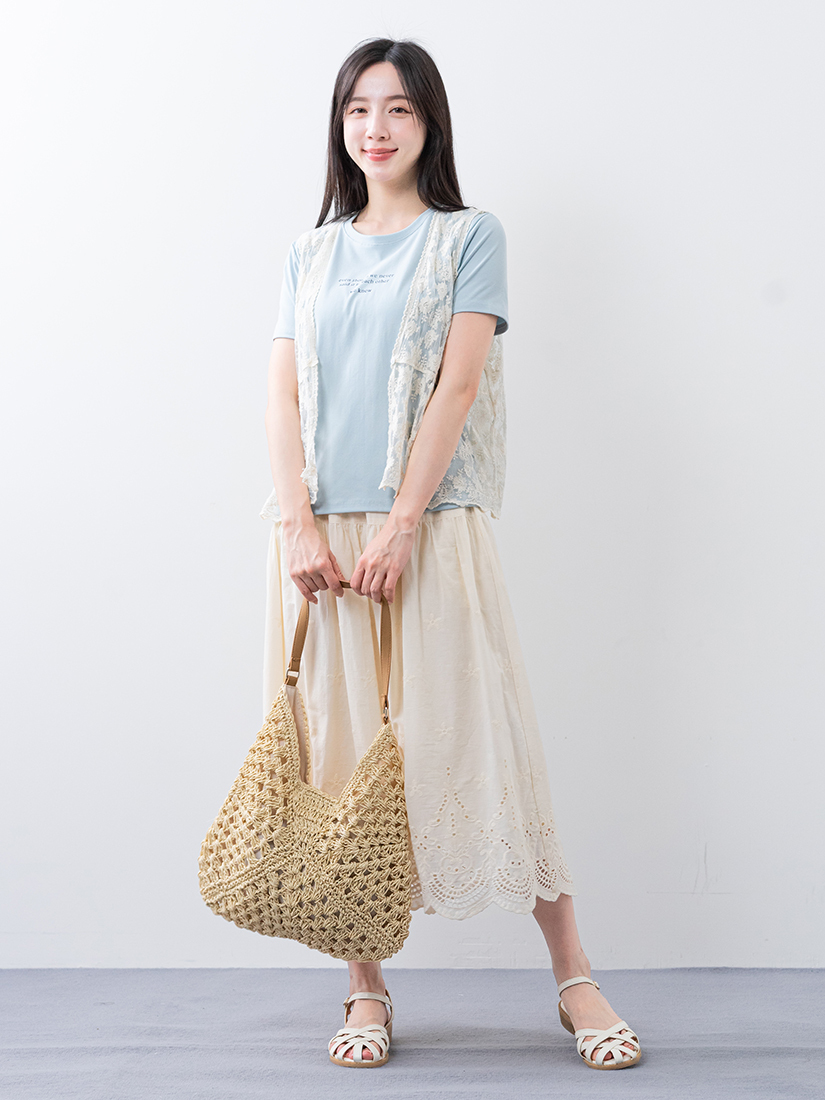 蕾絲繡花背心涼感棉上衣繡花純棉長裙組合