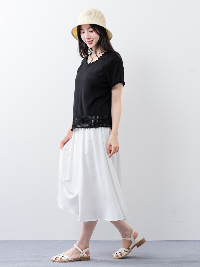 天絲棉流蘇短袖上衣羅紋剪接連身洋裝組合