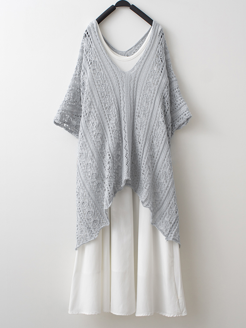 簍空針織罩衫羅紋剪接連身洋裝組合