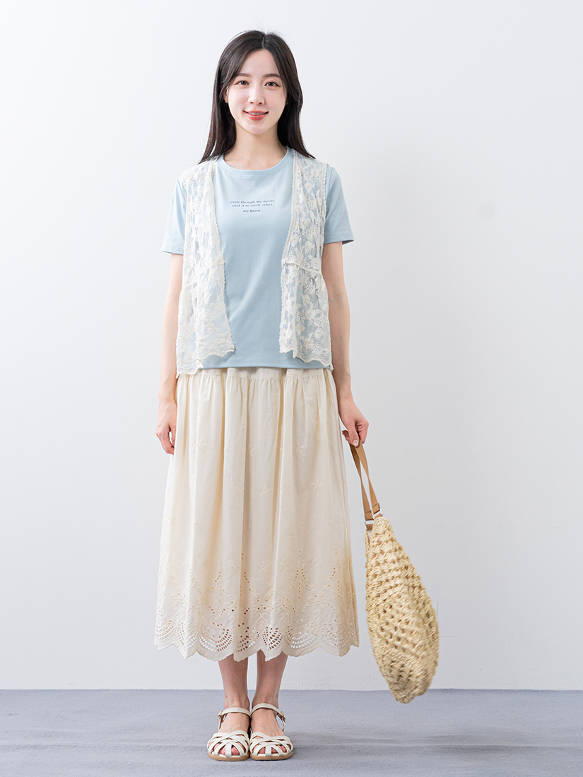 日系波西米亞網布蕾絲繡花前釦短版背心