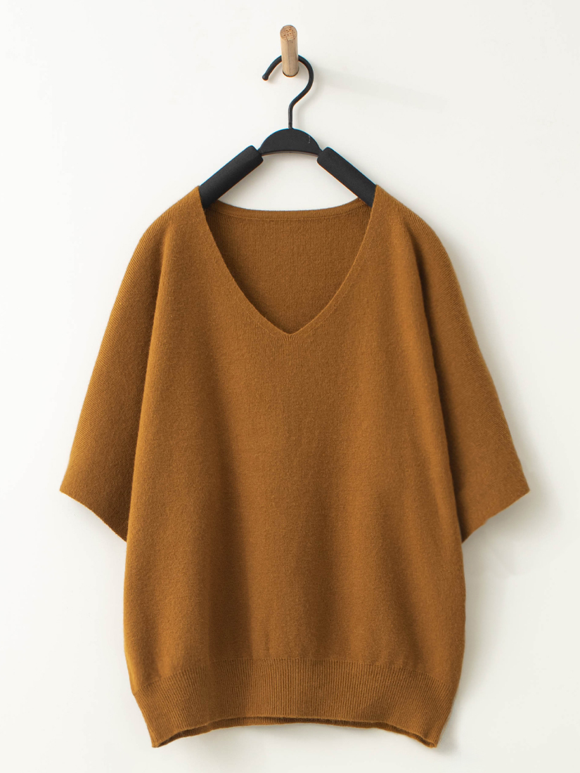 日常簡約素面V領棉柔針織短袖上衣