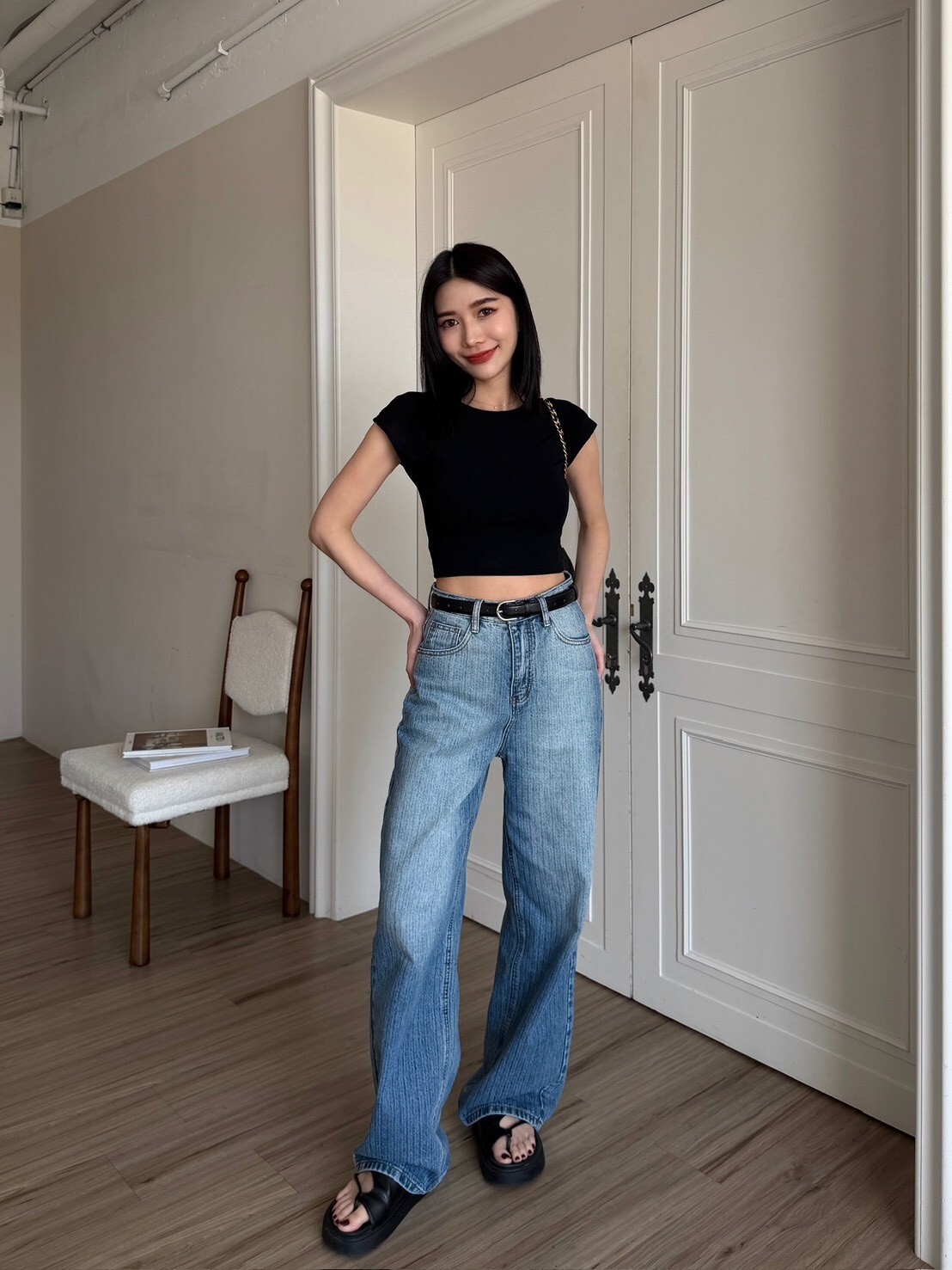 經典刷色紋路牛仔寬褲