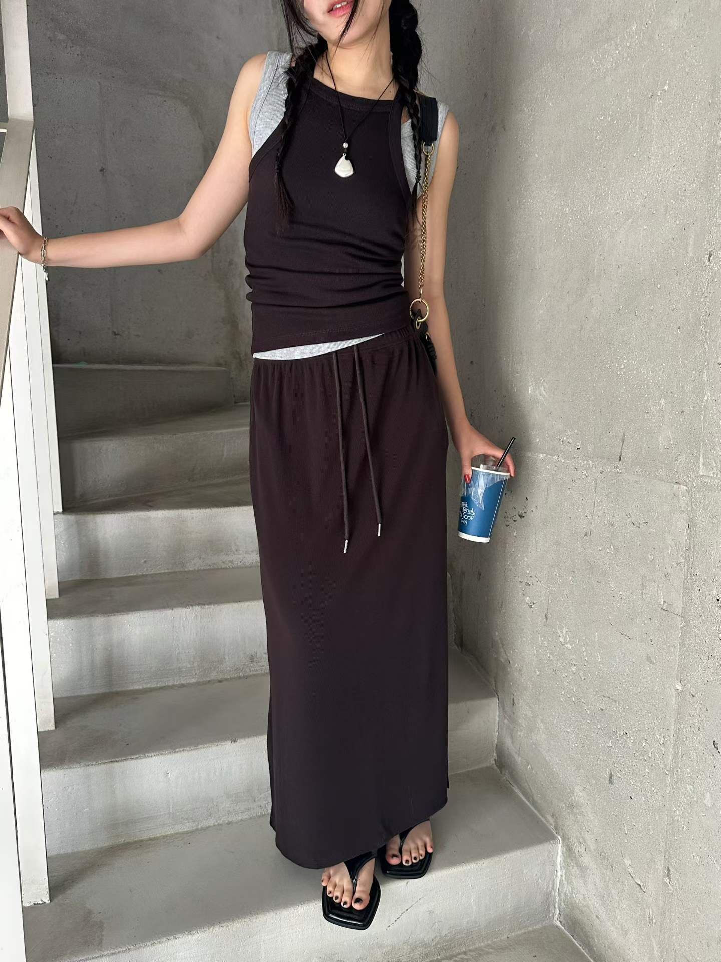 PN6137 雙褲頭棉質長裙