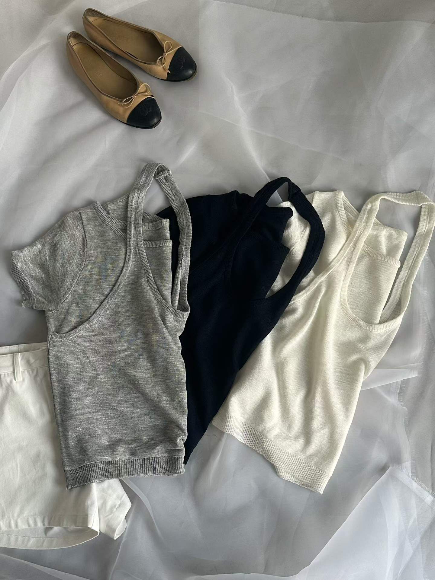 PN6141 假兩件掛領針織上衣