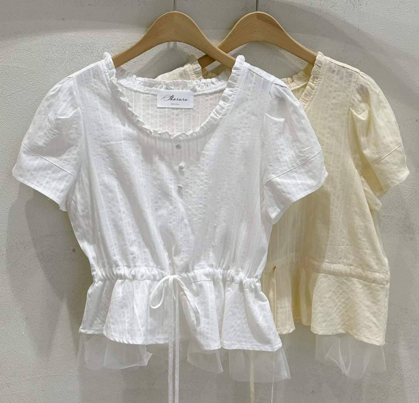 SU6119 束腰下擺拼紗花邊上衣