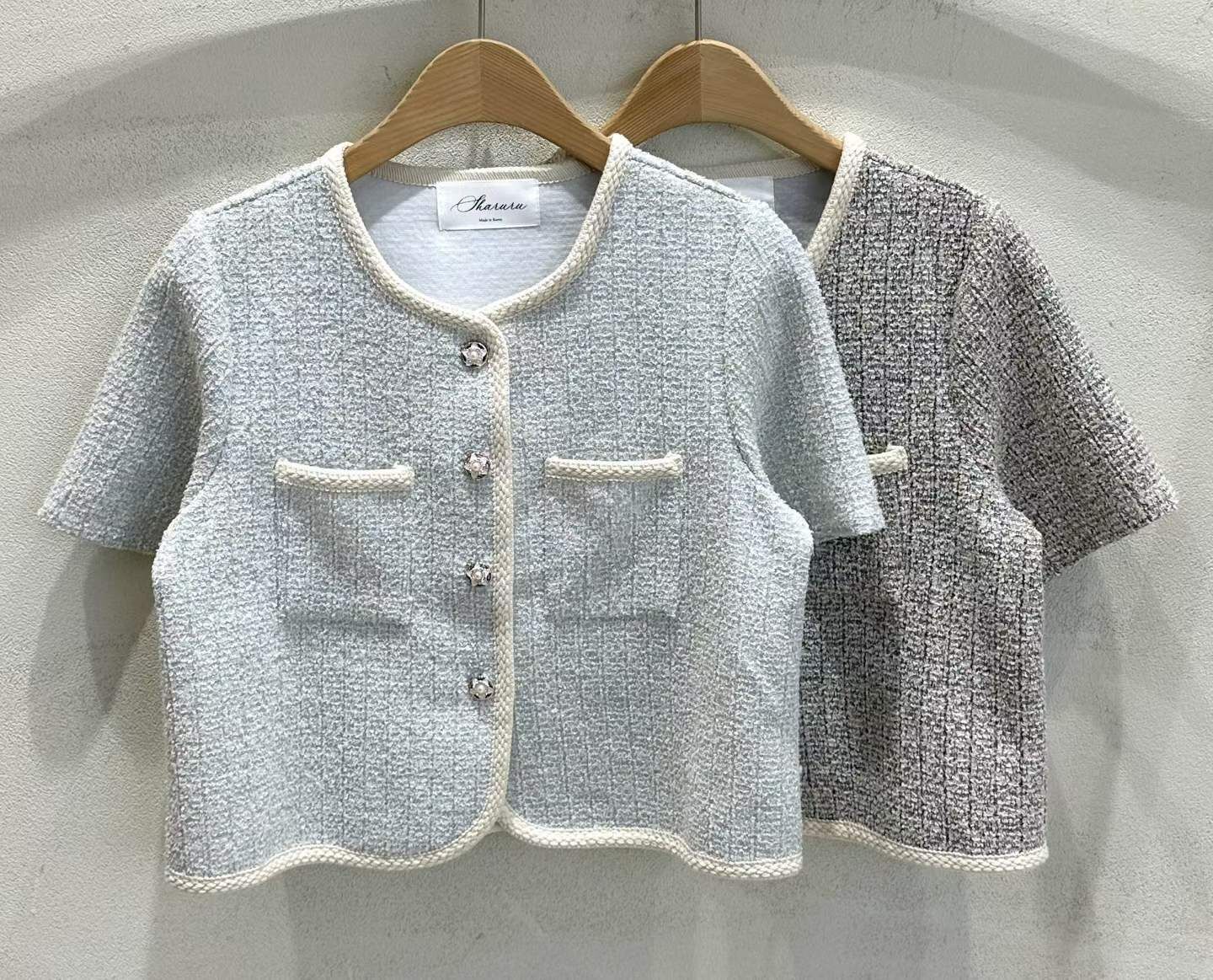 SU6120 小香風拼色包邊星星排扣外套