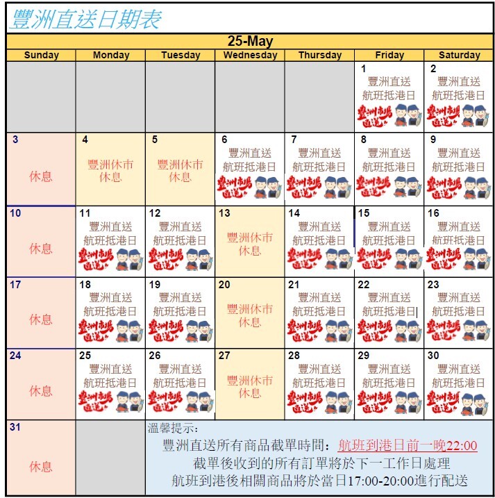 最新空運直送貨期表及訂購須知