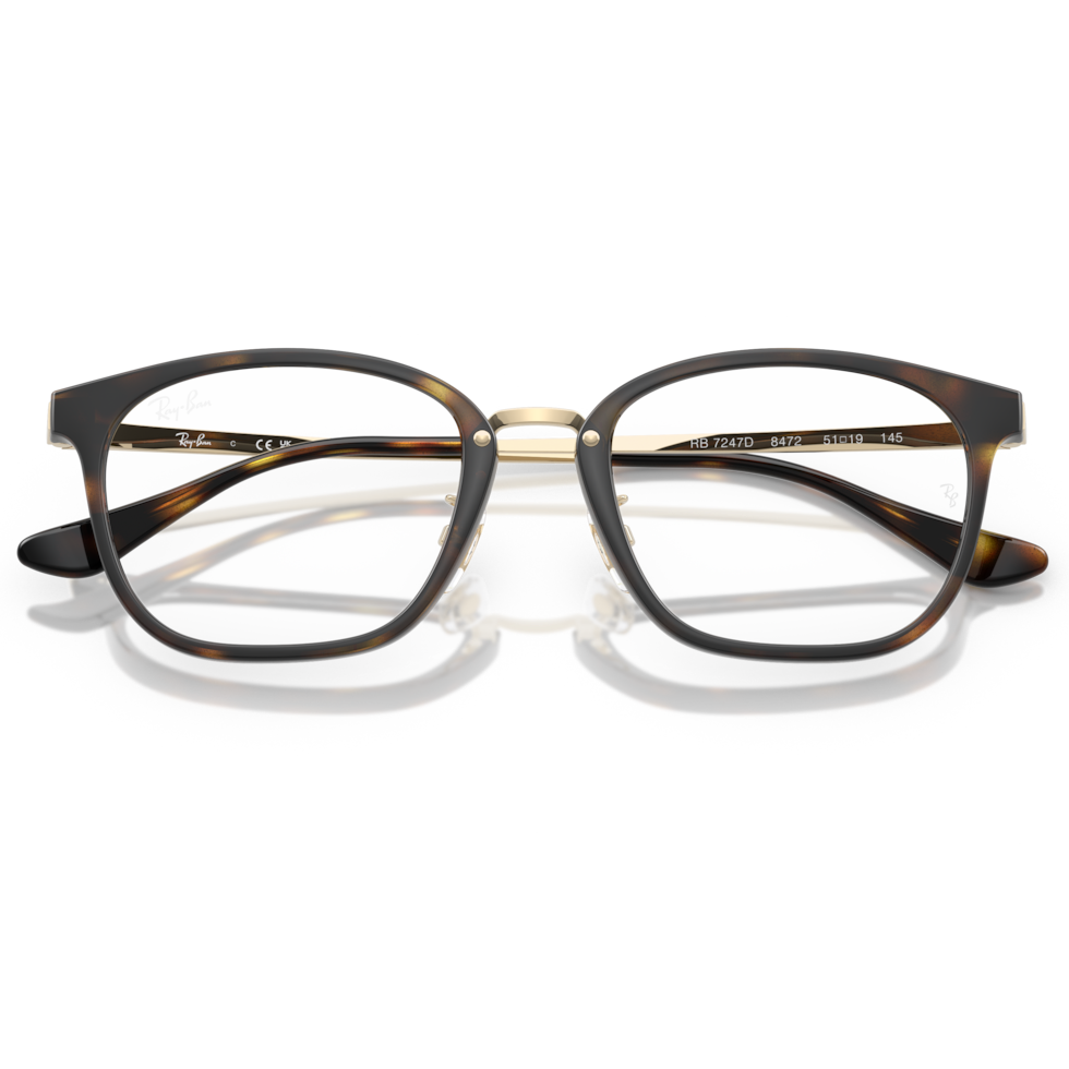 【RayBan】RB7247D 8472-51mm 方框光學眼鏡(淺金色上點綴琥珀色)♣