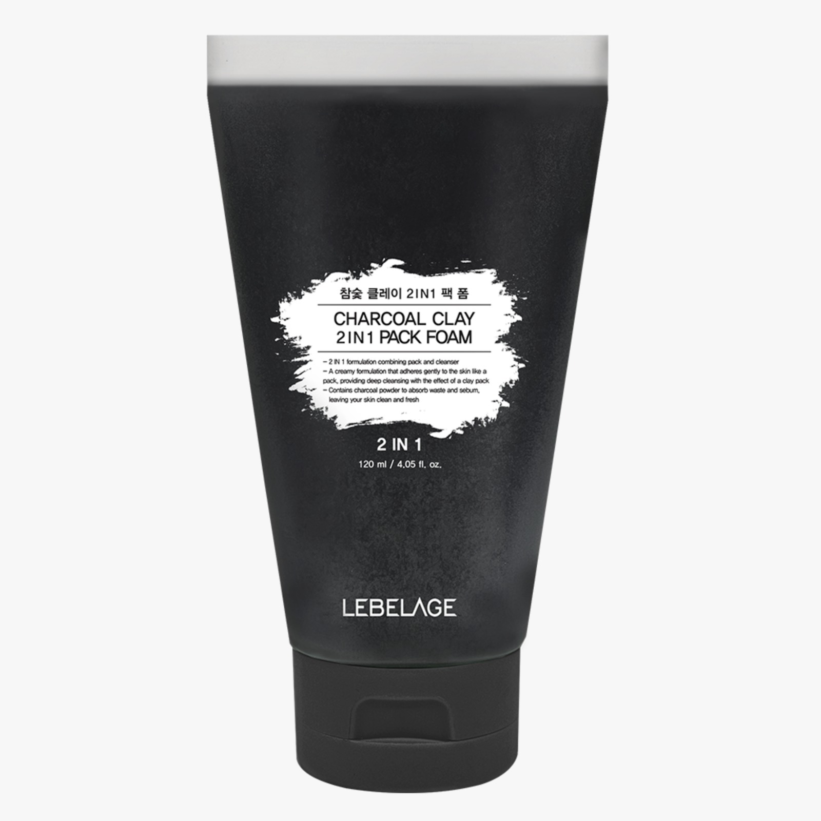 (7296) LEBELAGE CHACOAL CLAY 2IN1 PACK FOAM 120ML
