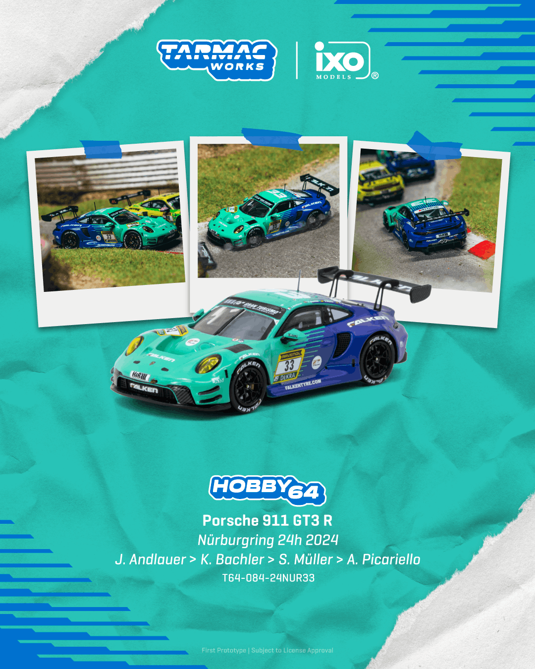 PO-$152 * TARMAC * 1:64 Porsche 911 GT3 R Nürburgring 24h 2024 Julien Andlauer / Klaus Bachler / Sven Müller / Alessio Picariello
