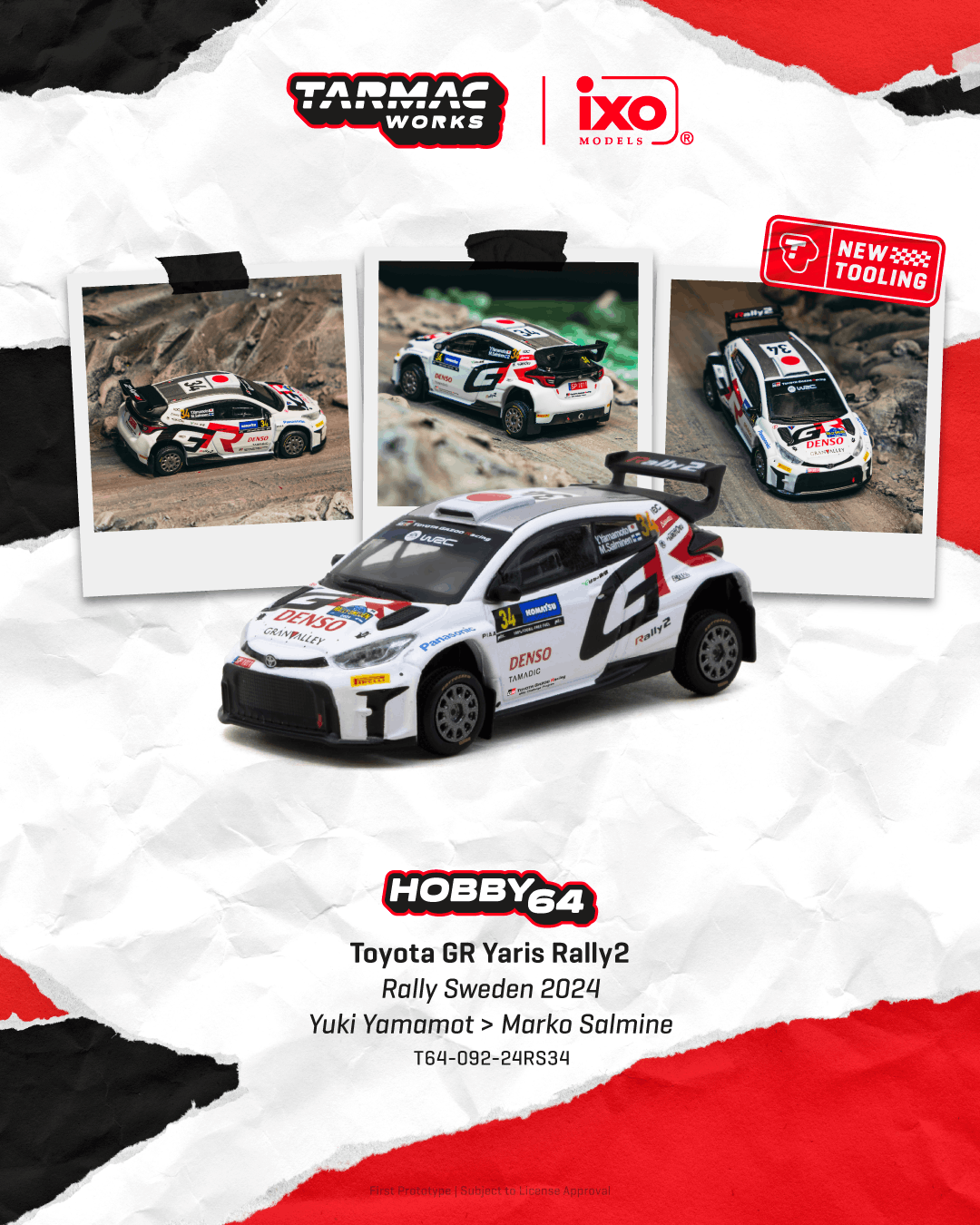 PO-$152 * TARMAC * 1:64 Toyota GR Yaris Rally2 Rally Sweden 2024 Yuki Yamamoto / Marko Salminen
