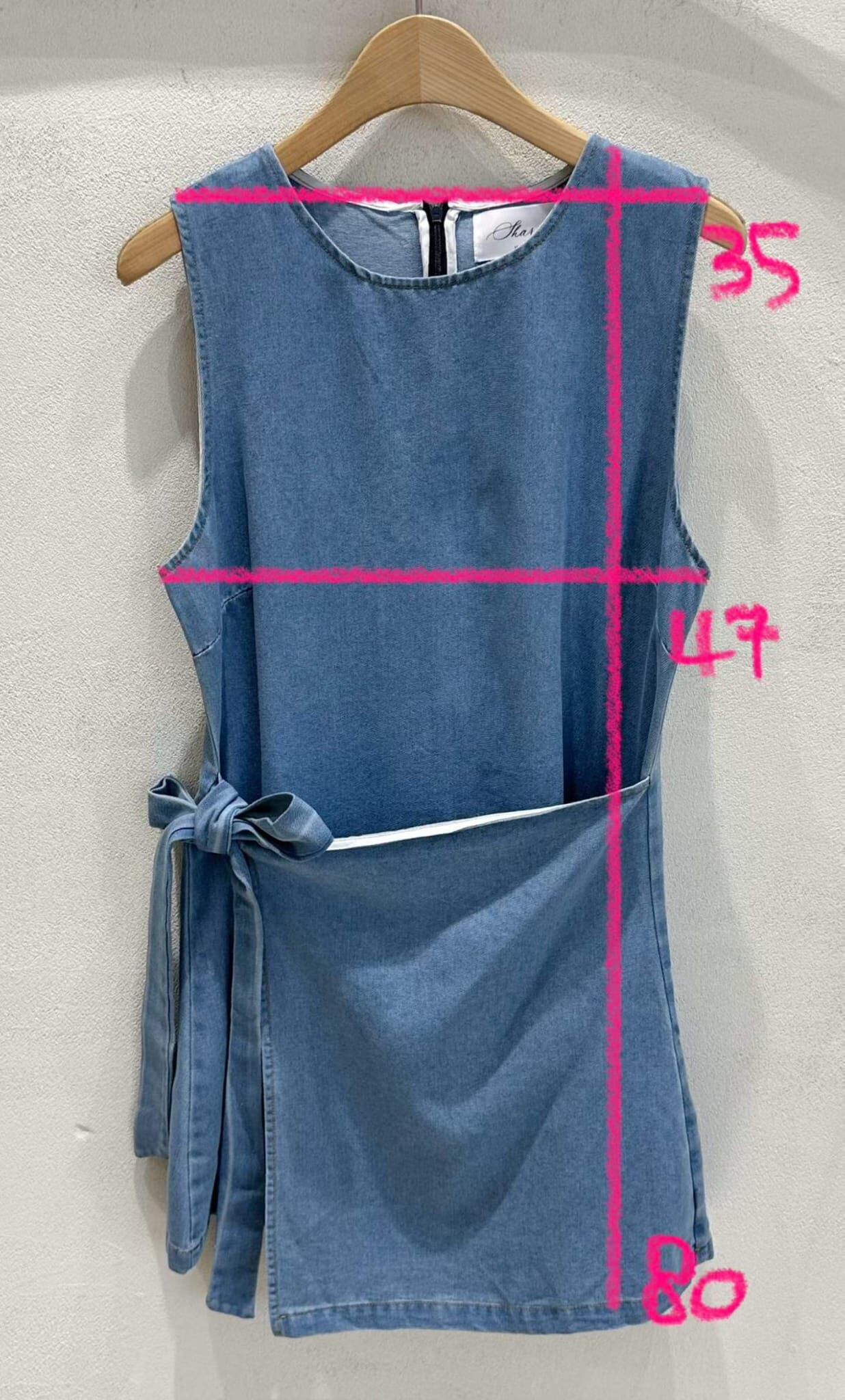 SU6103 蝴蝶結開頁背心牛仔連身裙