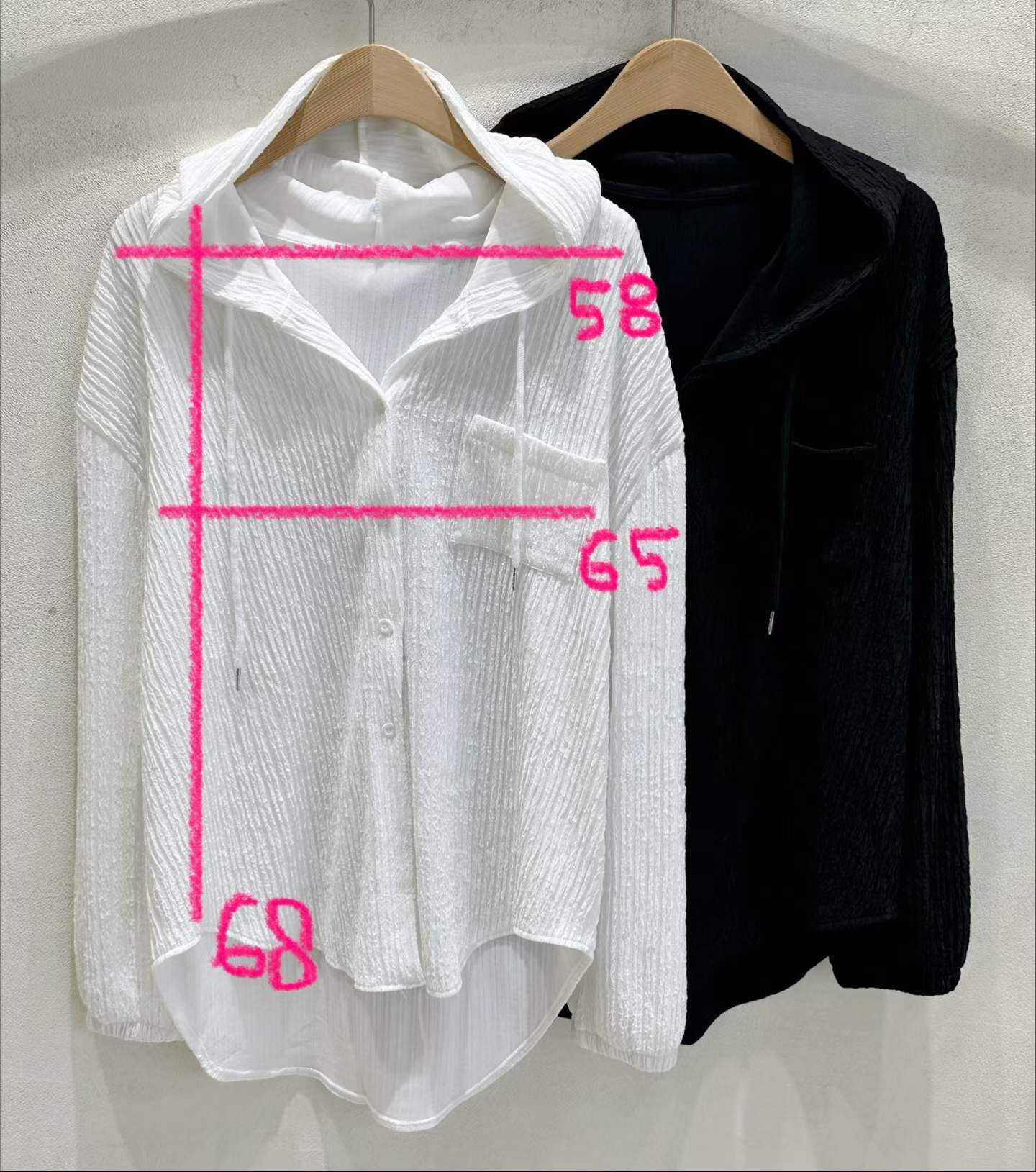 SU6137 前短後長連帽坑紋襯衫