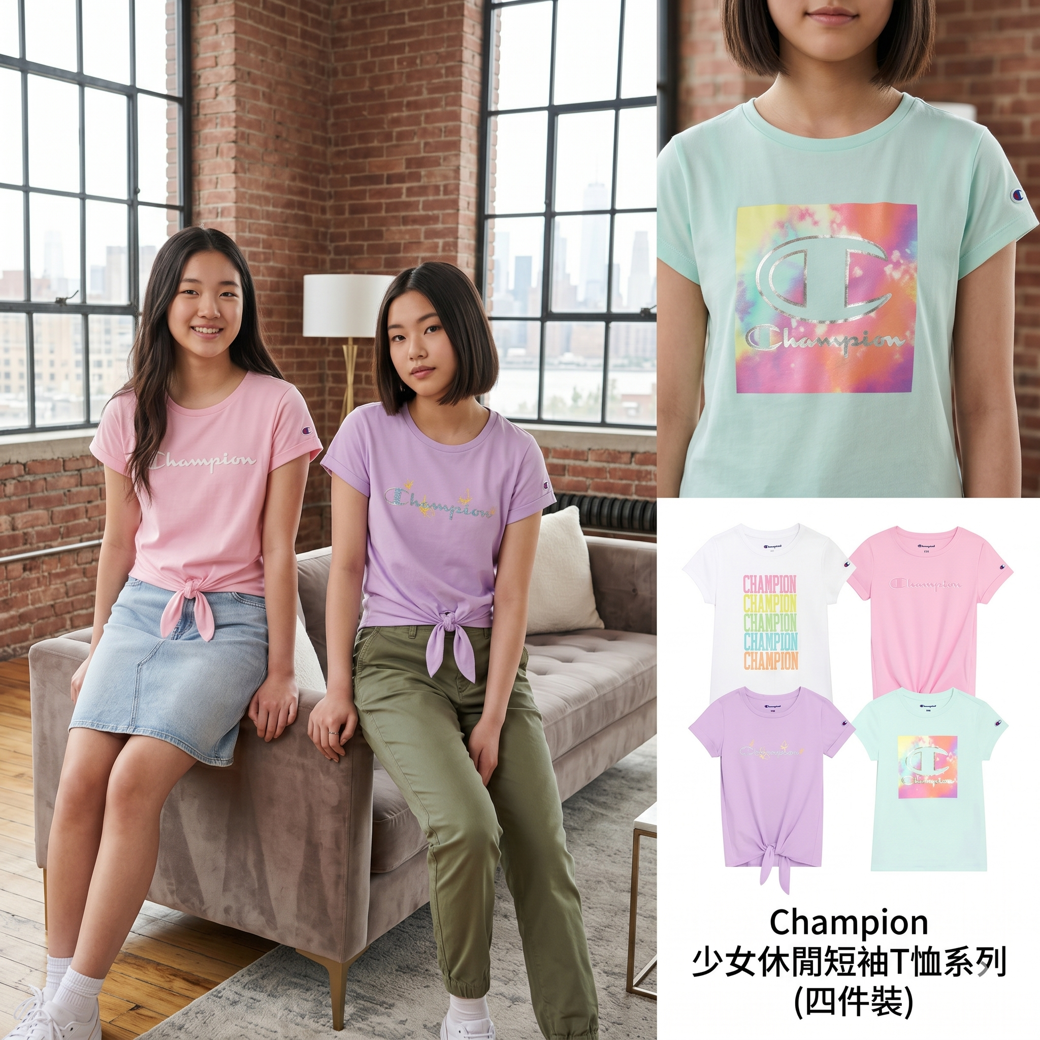 【預購】H043006 Champion 中童女生經典短袖 T 恤（兩件裝）