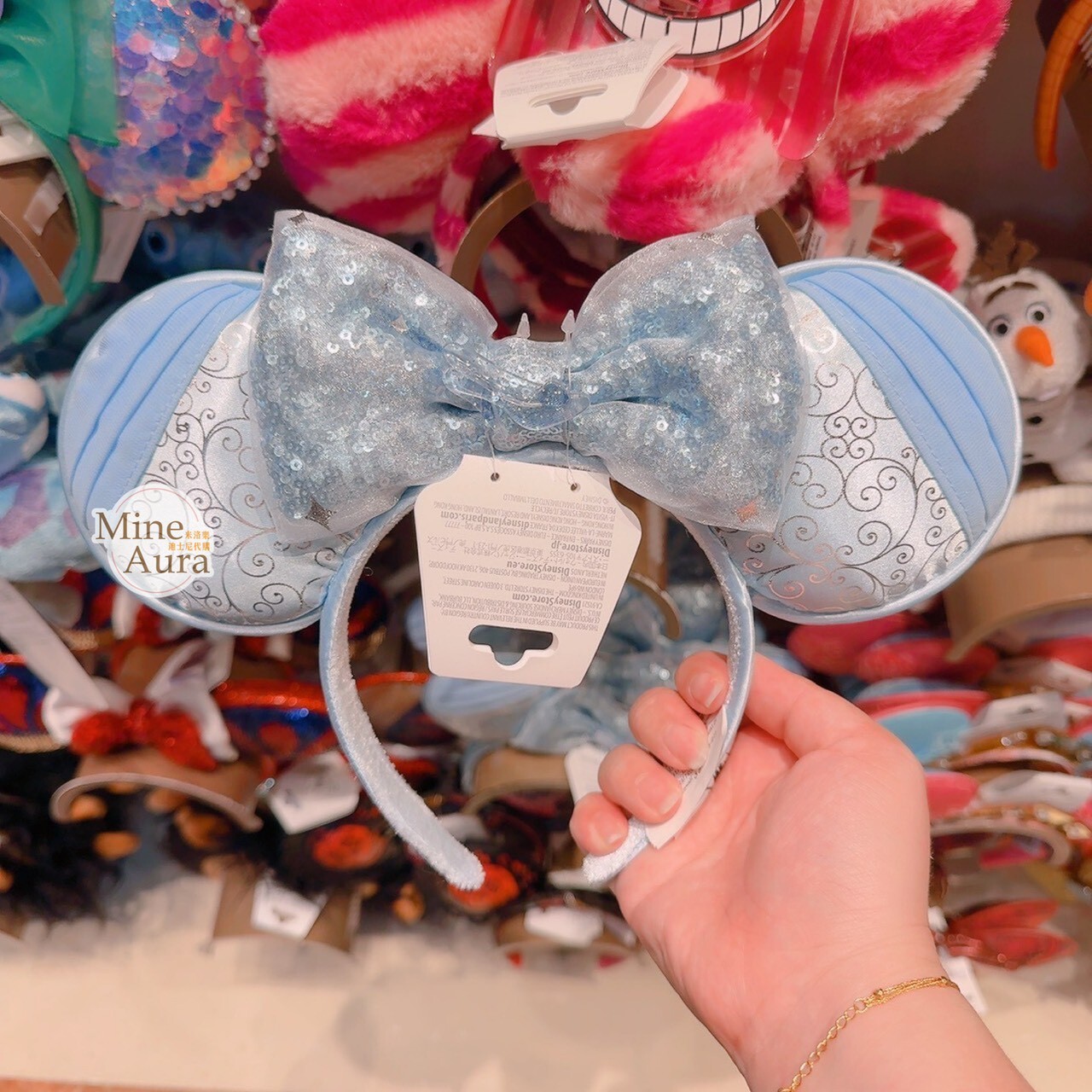 米妮 Minnie 藍色亮片蝴蝶結 立體耳朵 造型 髮圈 髮箍 -香港迪士尼樂園