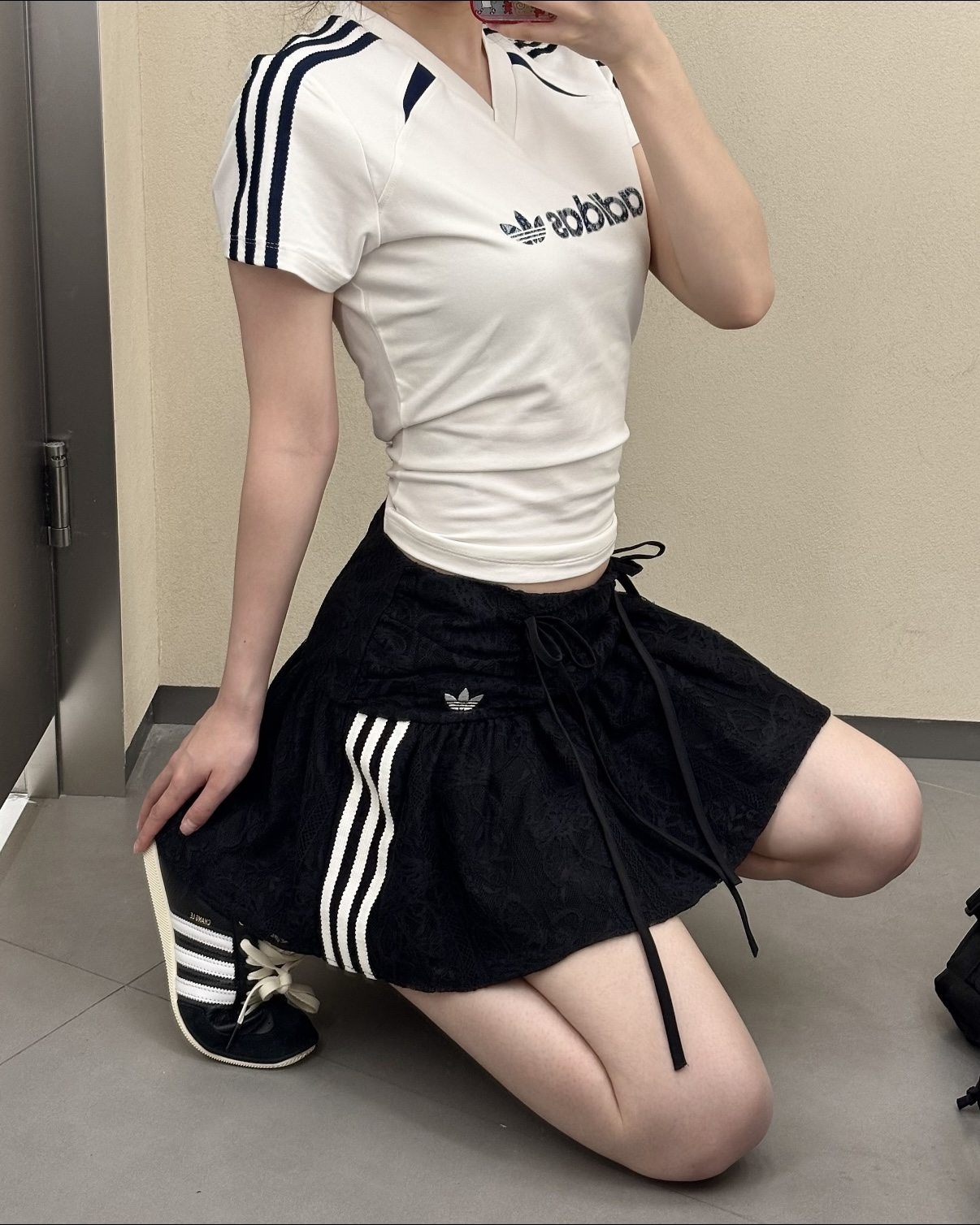 ADIDAS ORIGINALS LACE SKIRT 蕾絲短裙 褲裙 有安全褲 黑色 白色