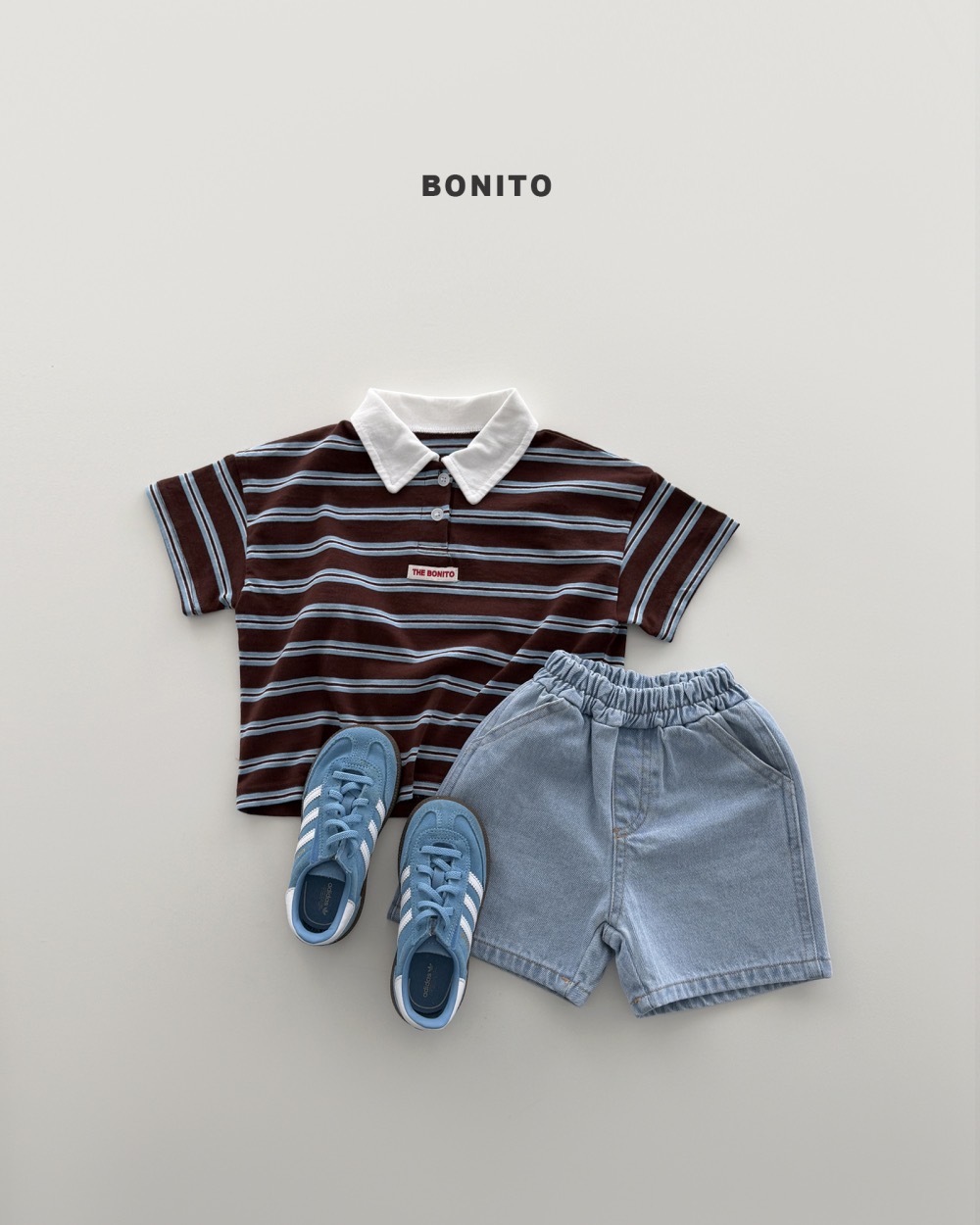 Bonito 格條紋拼色 POLO 領上衣 / 2色