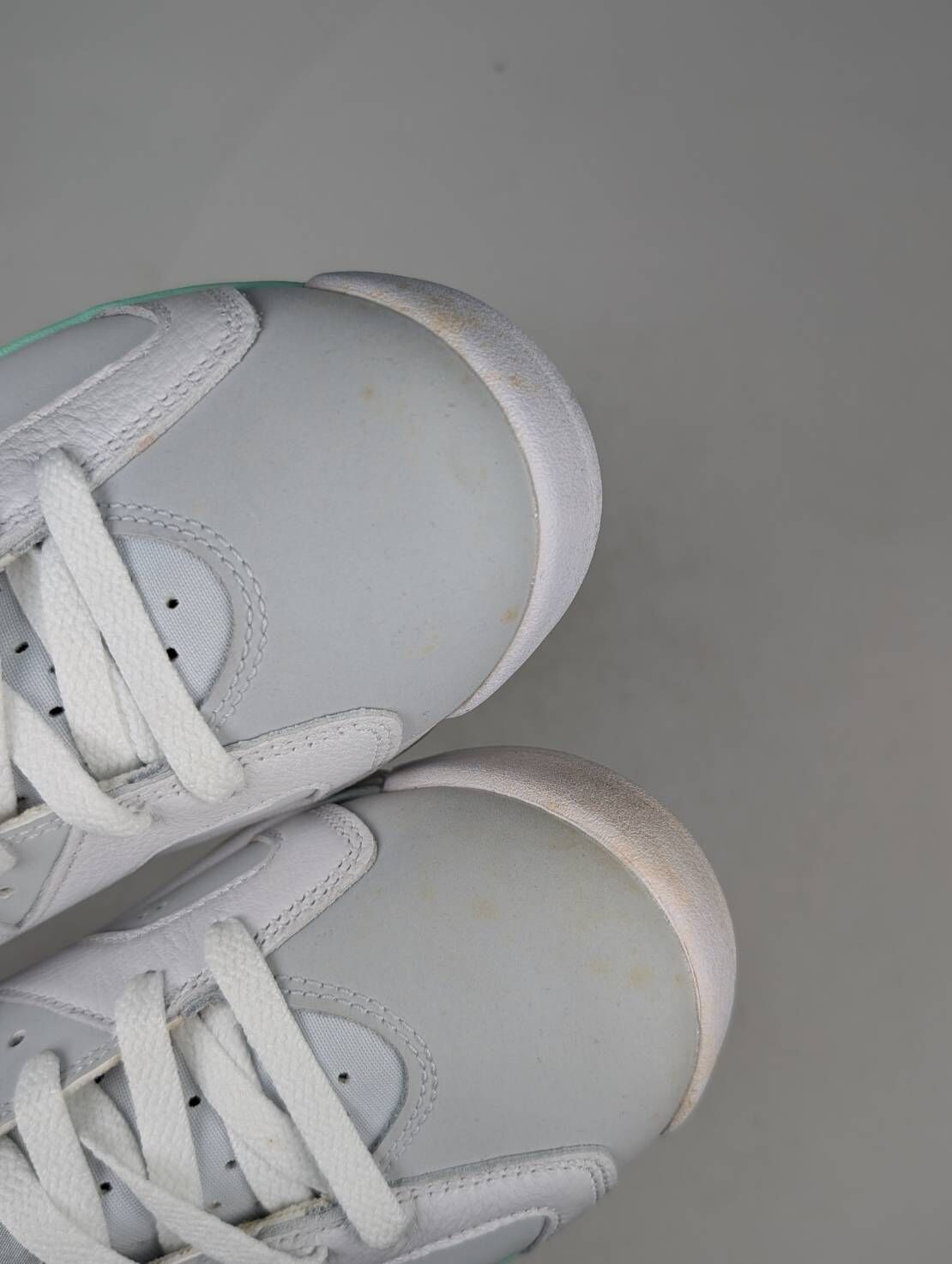 微瑕疵-左右腳中底、鞋底、鞋面、後跟泛黃 DQ4914-103/8 Air Jordan 6 WMNS " Mint Foam " 白綠 薄荷 女款