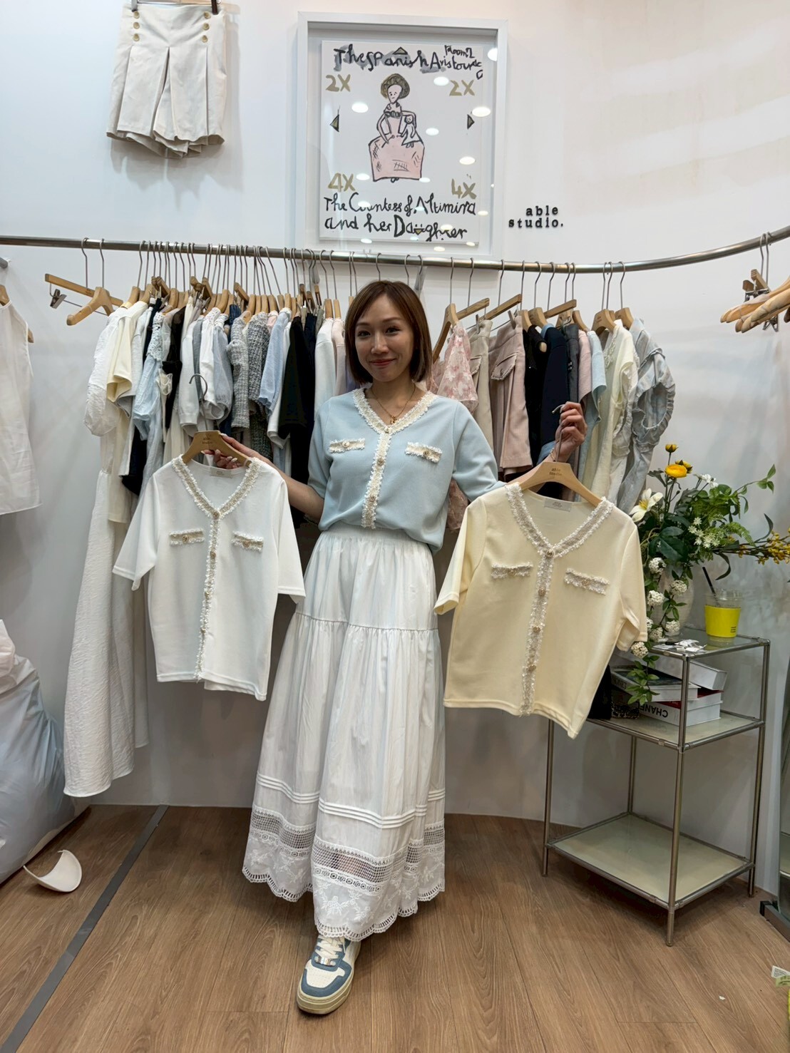 AS6142 Tweed拼摺馬卡龍色上衣