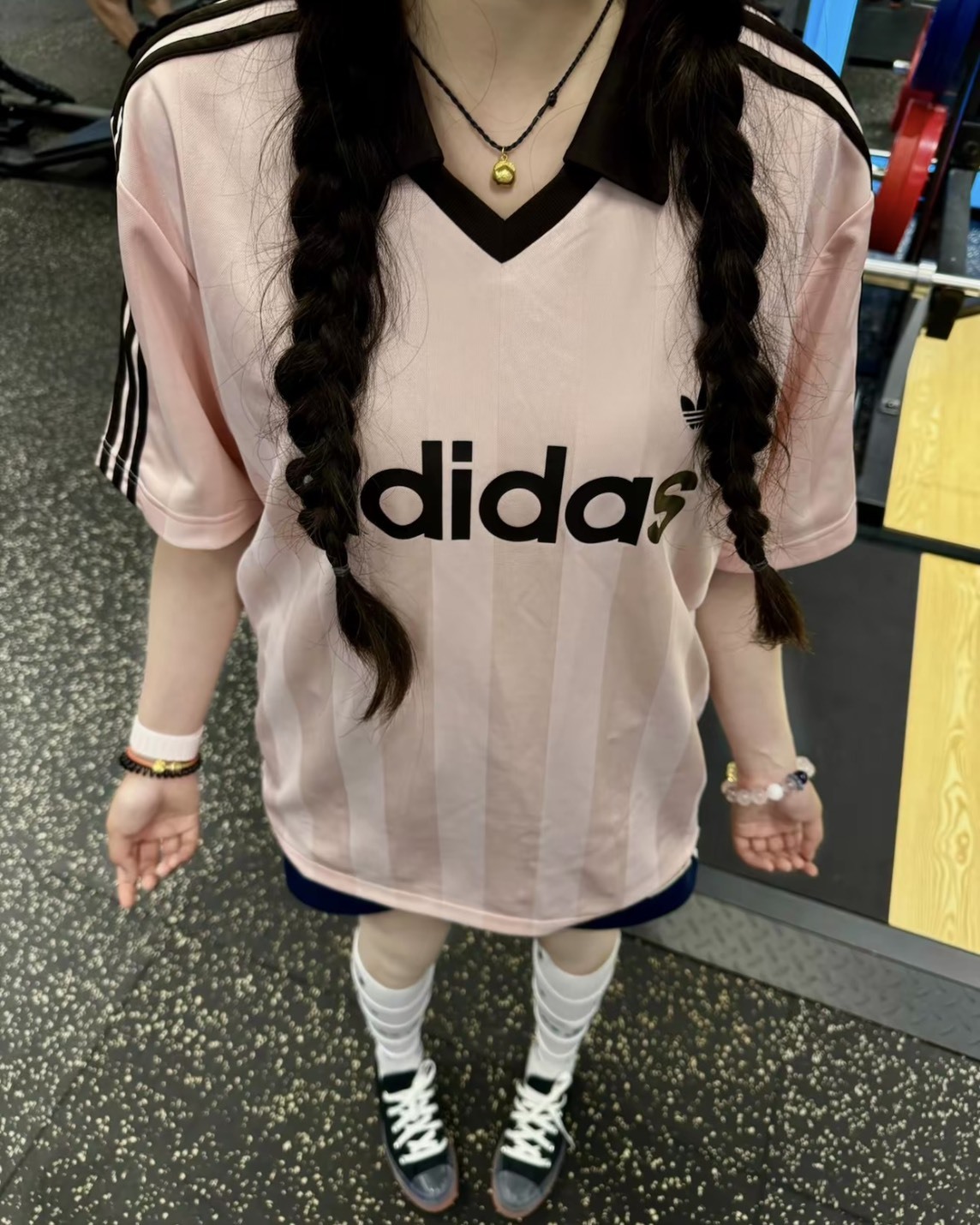 Adidas 粉棕 Archive Collar Engineered Jersey 小V領 短袖上衣 球衣