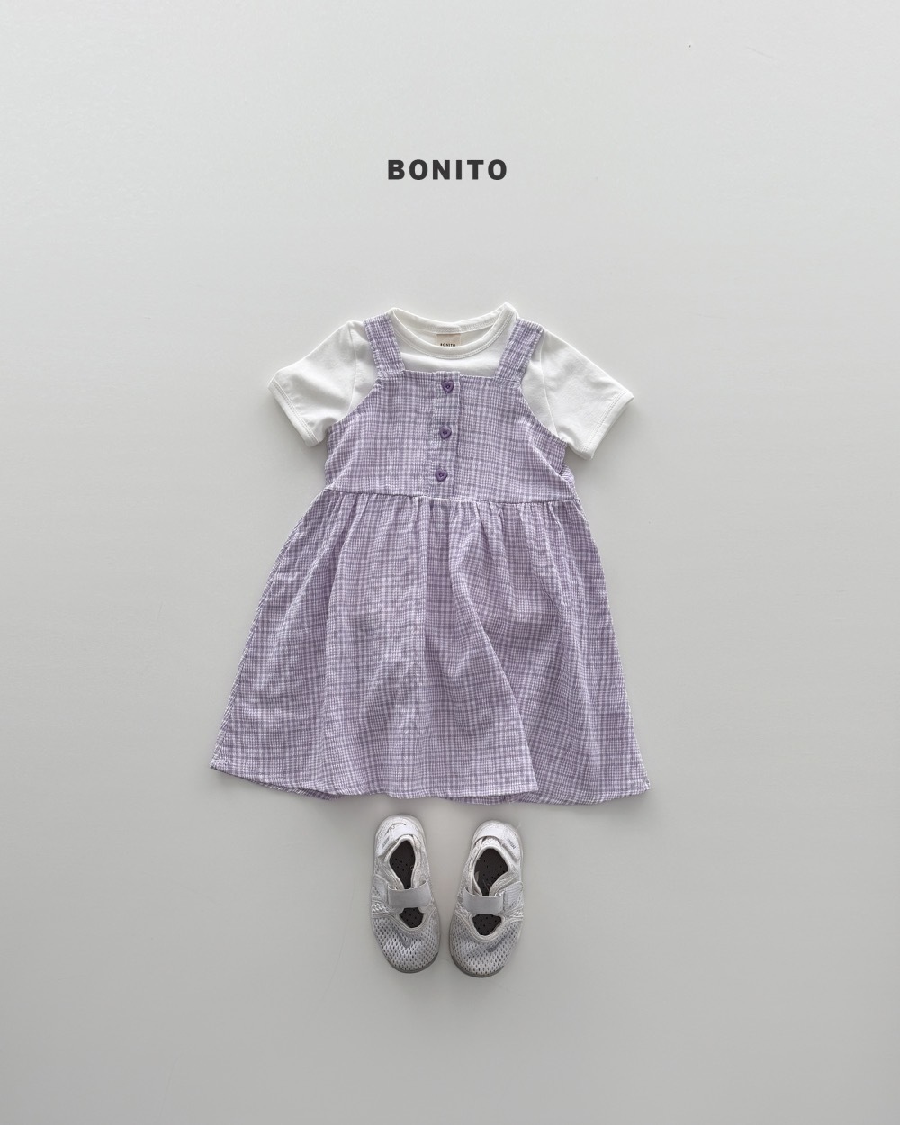 Bonito 愛心釦格線背心連身裙 / 2色
