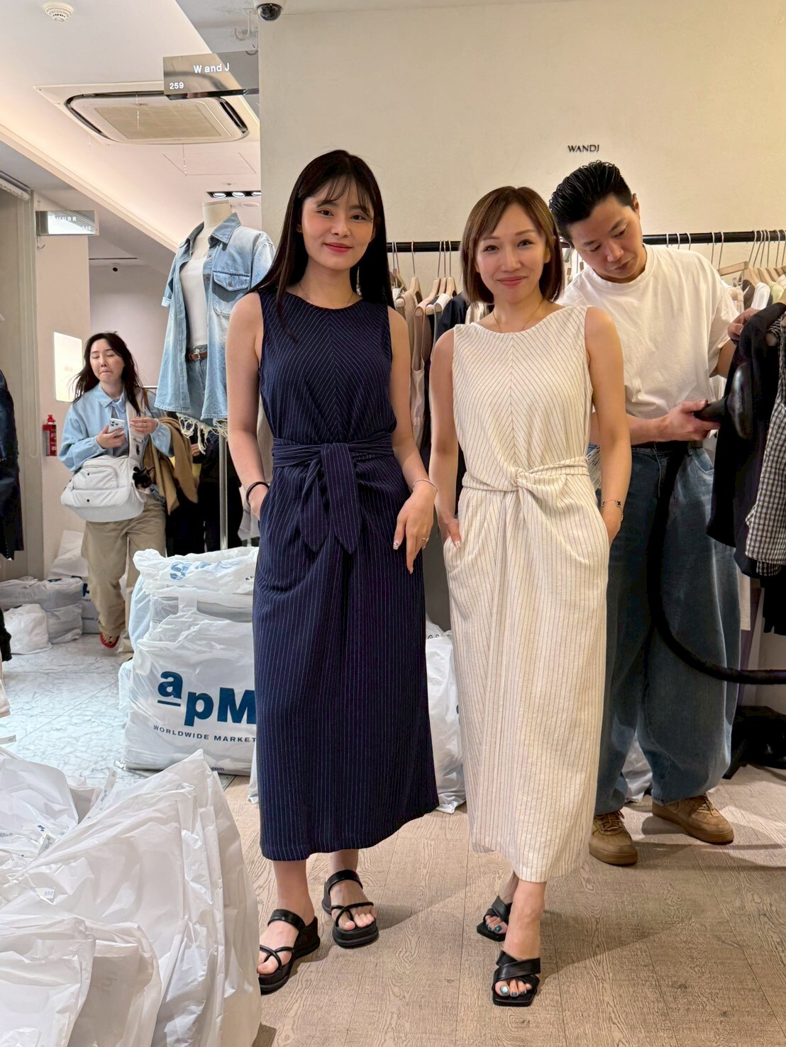 WJ6115 條紋抓鄒腰背心長裙