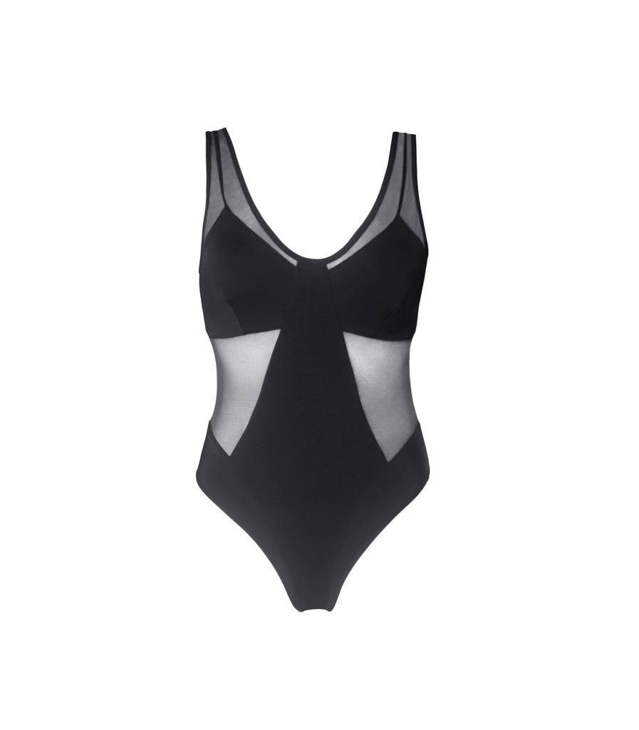 Black geometric mesh bodysuit