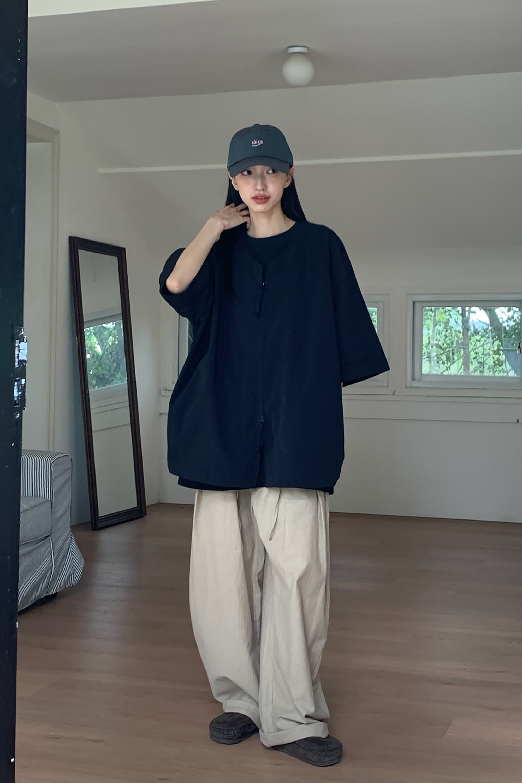 April｜素面雙拉鏈和服袖襯衫 2色
