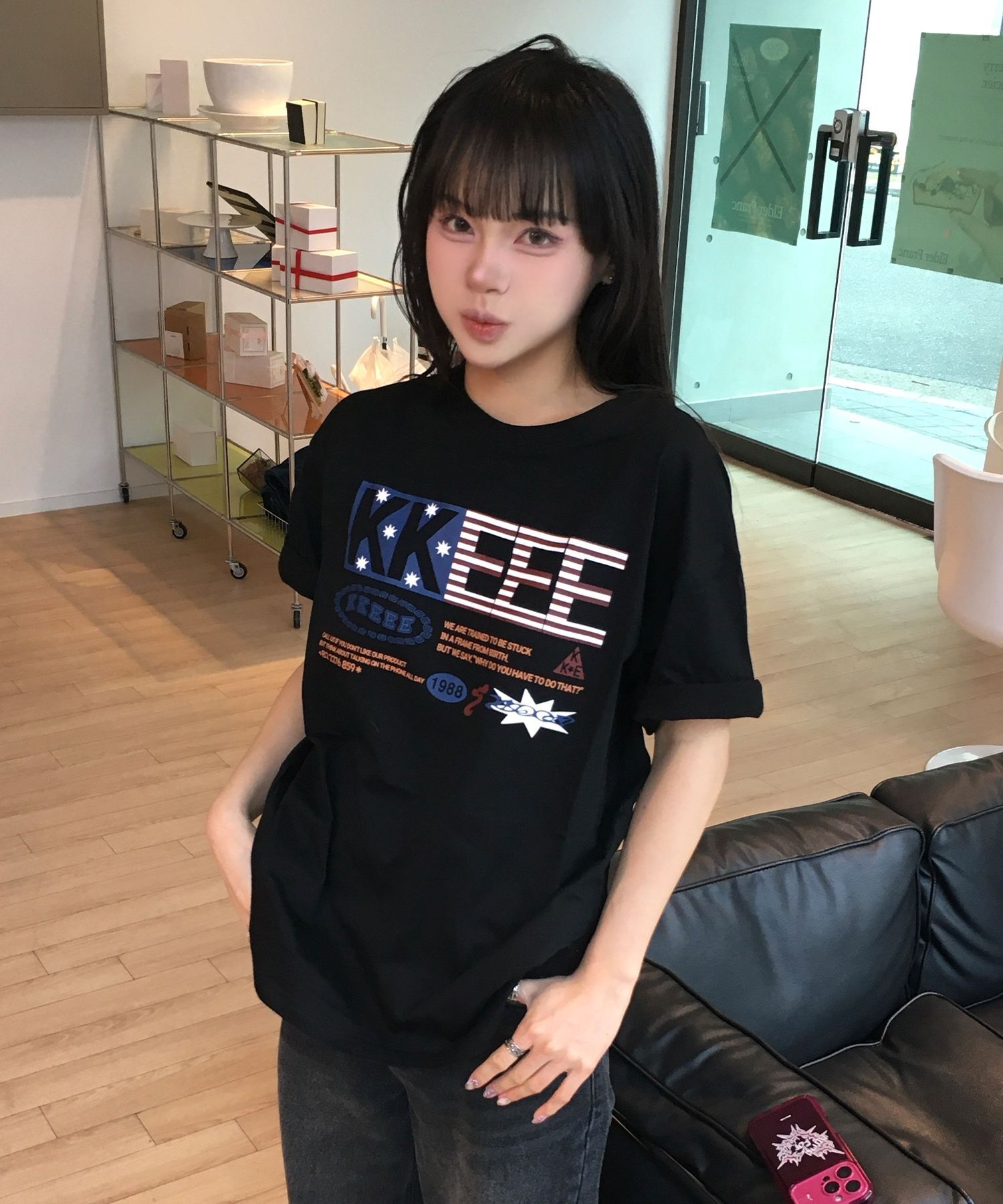 KKEEE 美式印花寬鬆短袖T恤 9508