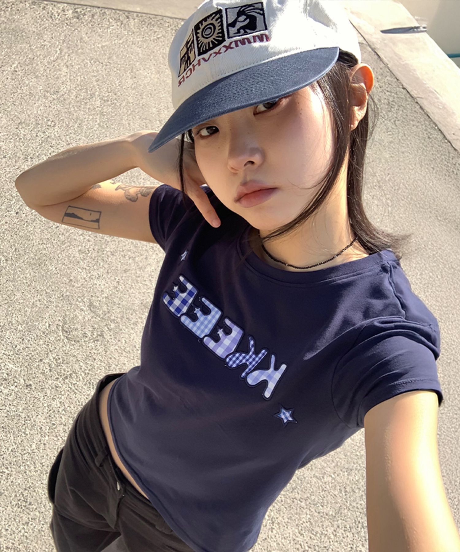 KKEEE My Name 格紋貼布短袖T恤 1901