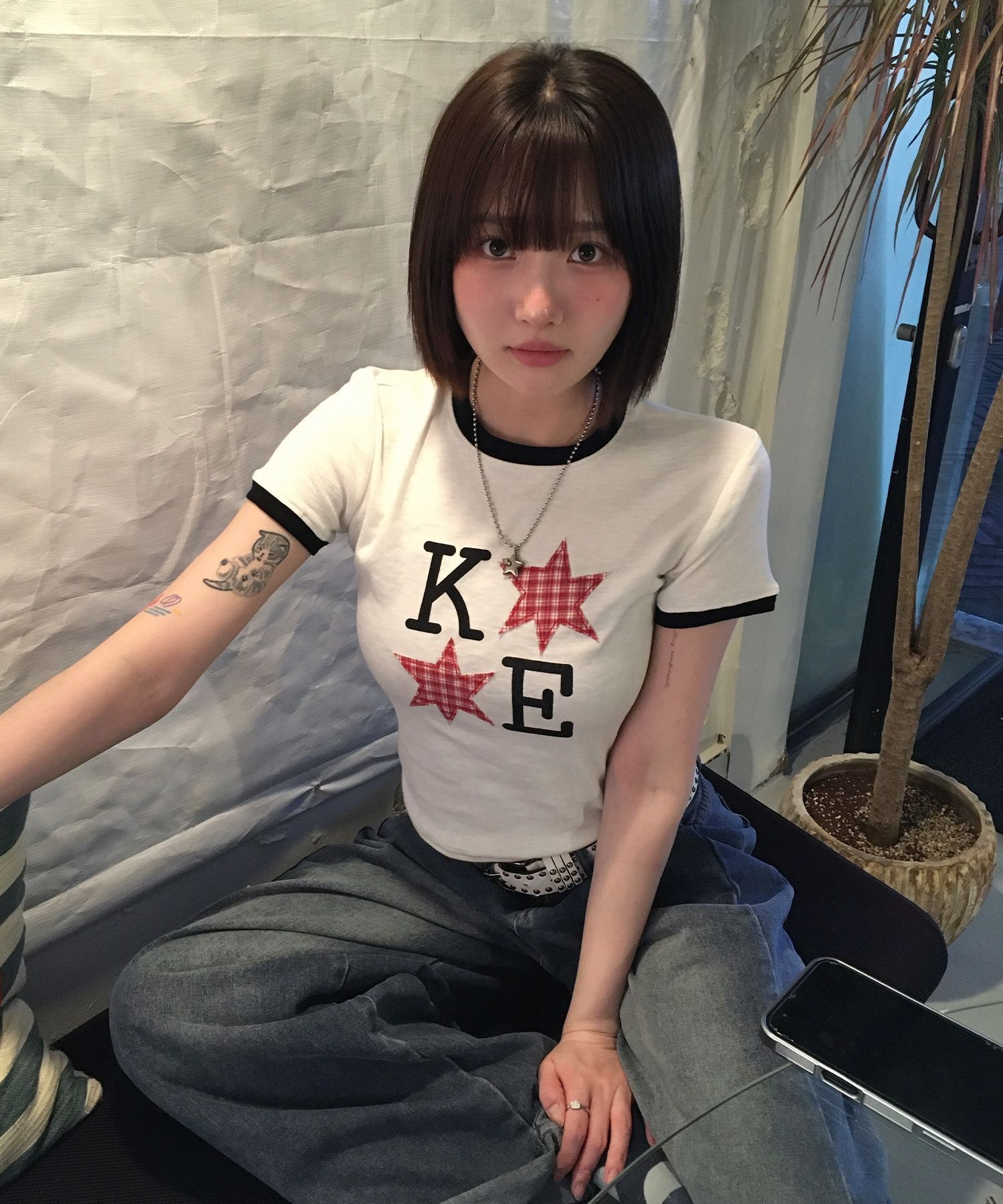 KKEEE 雙星貼布滾邊短袖T恤 KE