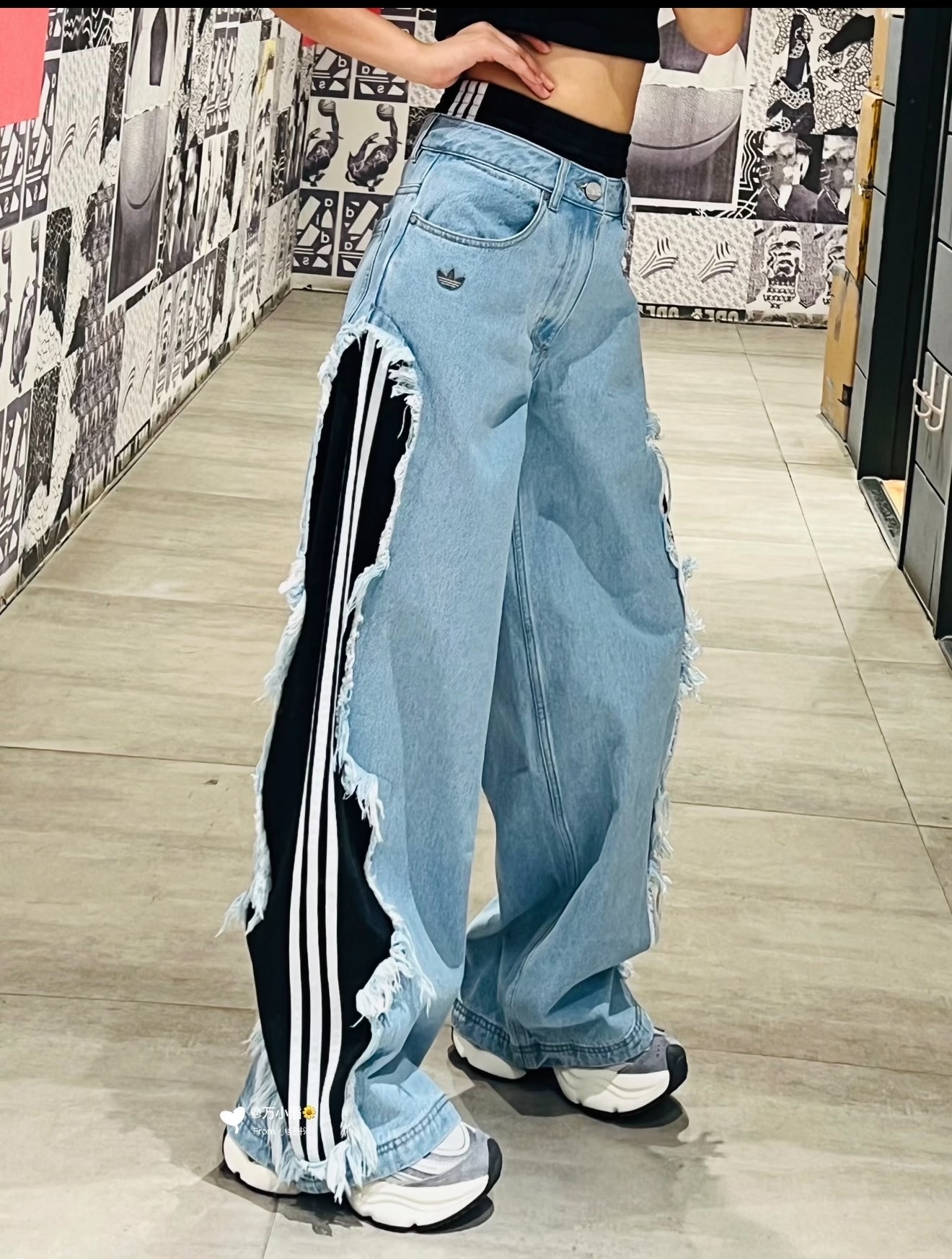 ADIDAS ORIGINALS ADILENIUM PANTS 破壞牛仔寬鬆闊腿褲流蘇 兩色