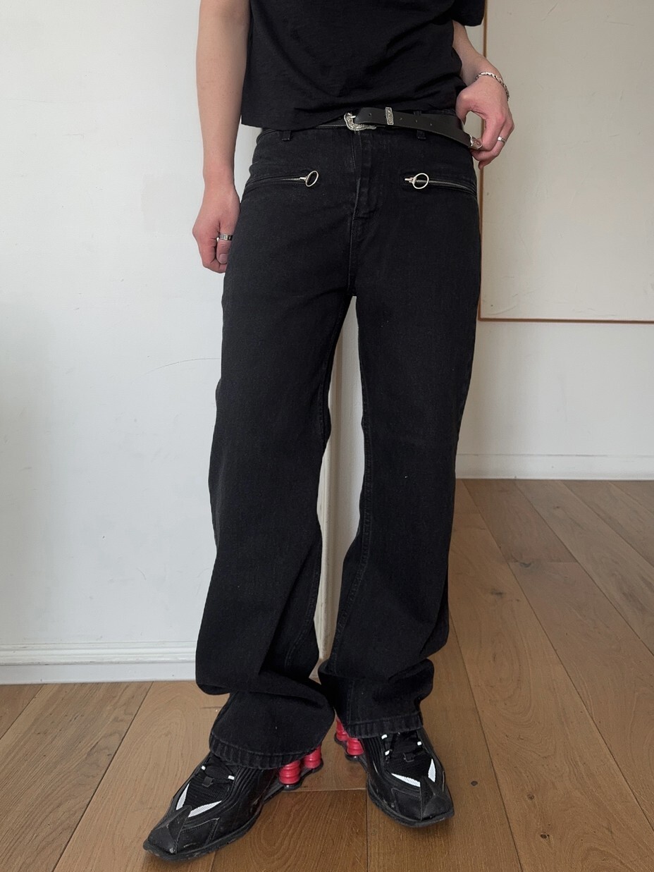 Clone O-ring zipper black denim pants