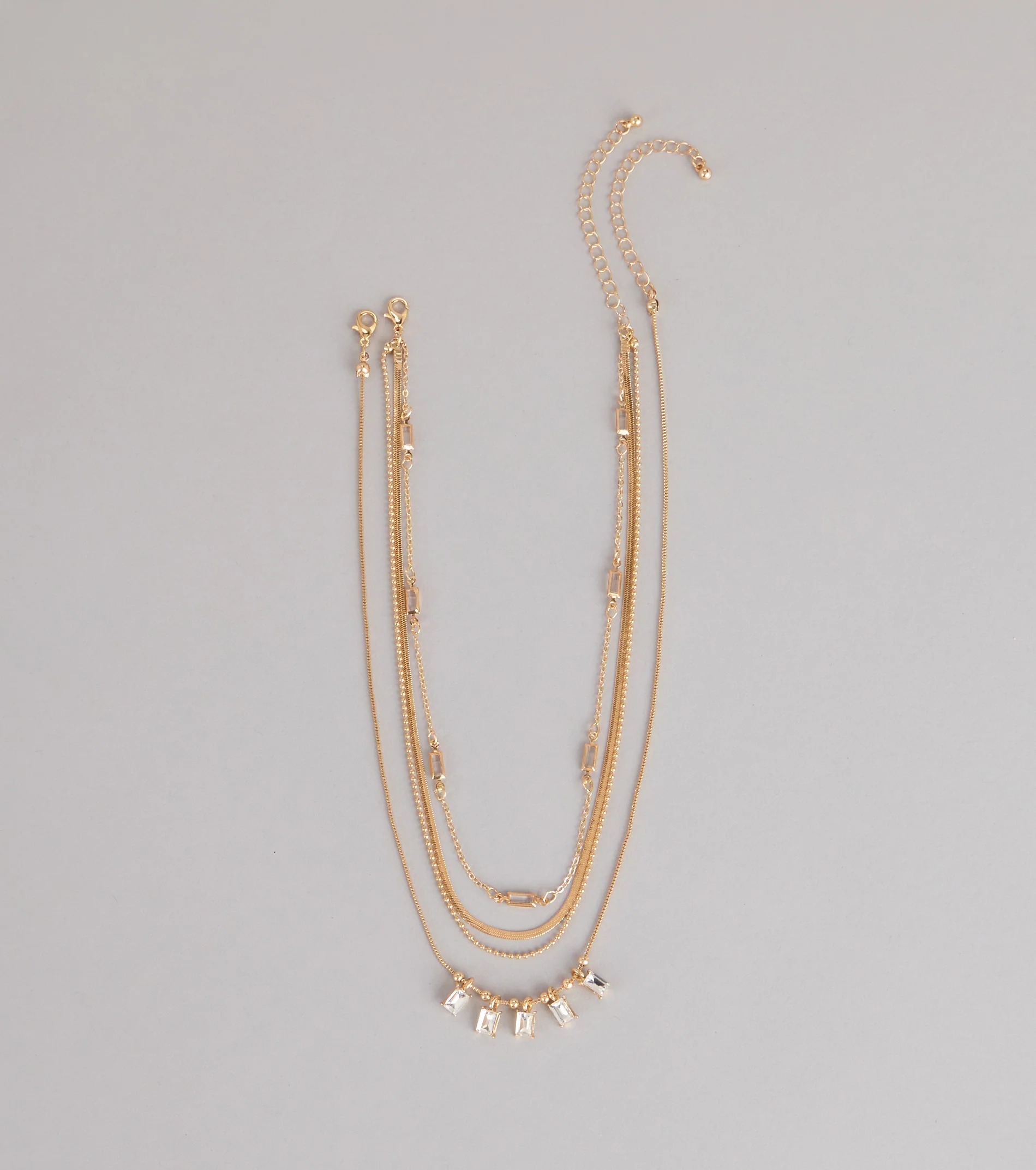 Gold Glam 金色方鑽寶石多層項鍊